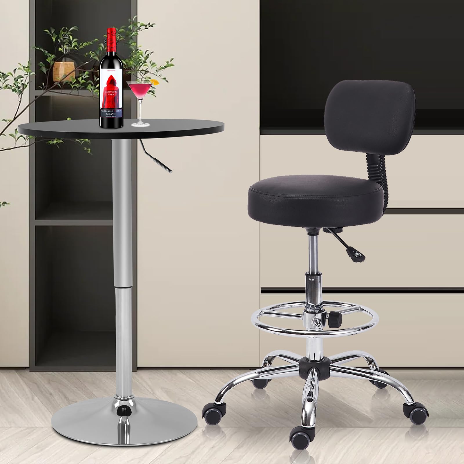 **Adjustable Drafting Stool with Backrest & Footrest - Swivel Rolling Office Chair for Home, Bar, Spa, Kitchen - Ergonomic Design & Thickened Seat (4-Pack) - Perfect for Workstations, Studios & Multi-Purpose Workspaces**
