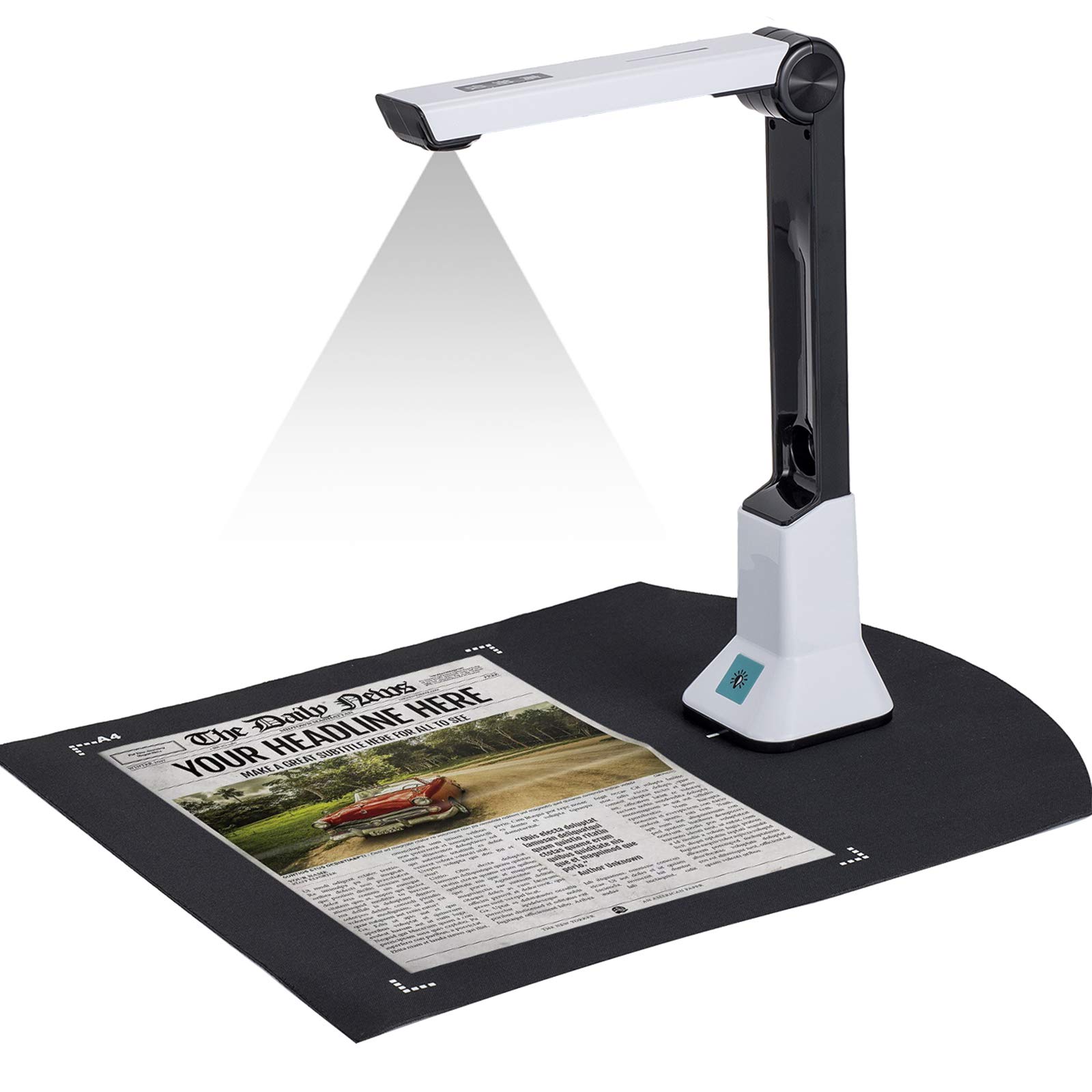 HD Document Camera for Teachers - Portable Scanner with OCR Text Recognition, Real-Time Projection & Video Recording | A4 Format for Distance Learning, Online Classes, Webinars & Remote Education
