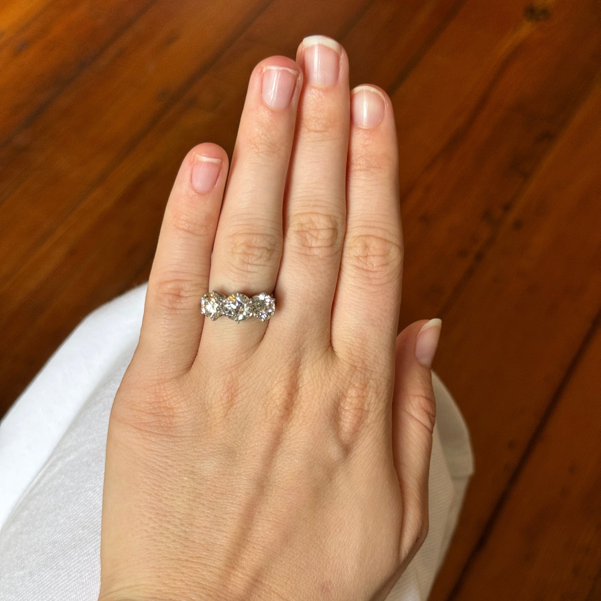 Vintage 3.92ctw Old European Cut Diamond Three Stone Platinum Engagement Ring - Perfect for Proposals, Anniversaries & Special Occasions