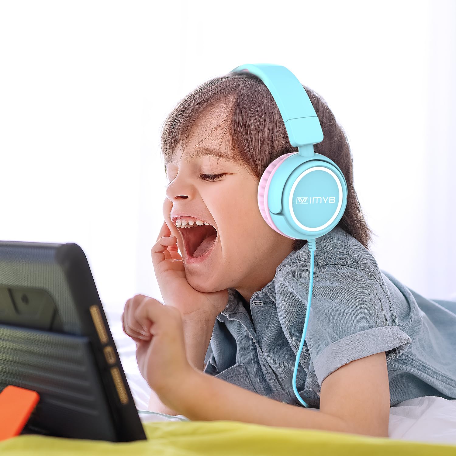 V1 Kids Headphones - Wired Stereo Foldable Tangle-Free 3.5mm Adjustable On-Ear Headphones for Children, Teens, Boys & Girls - Compatible with iPad, Tablet, Kindle & Phones - Perfect for School, Travel, Airplane & Home Use (Cyan Blue)