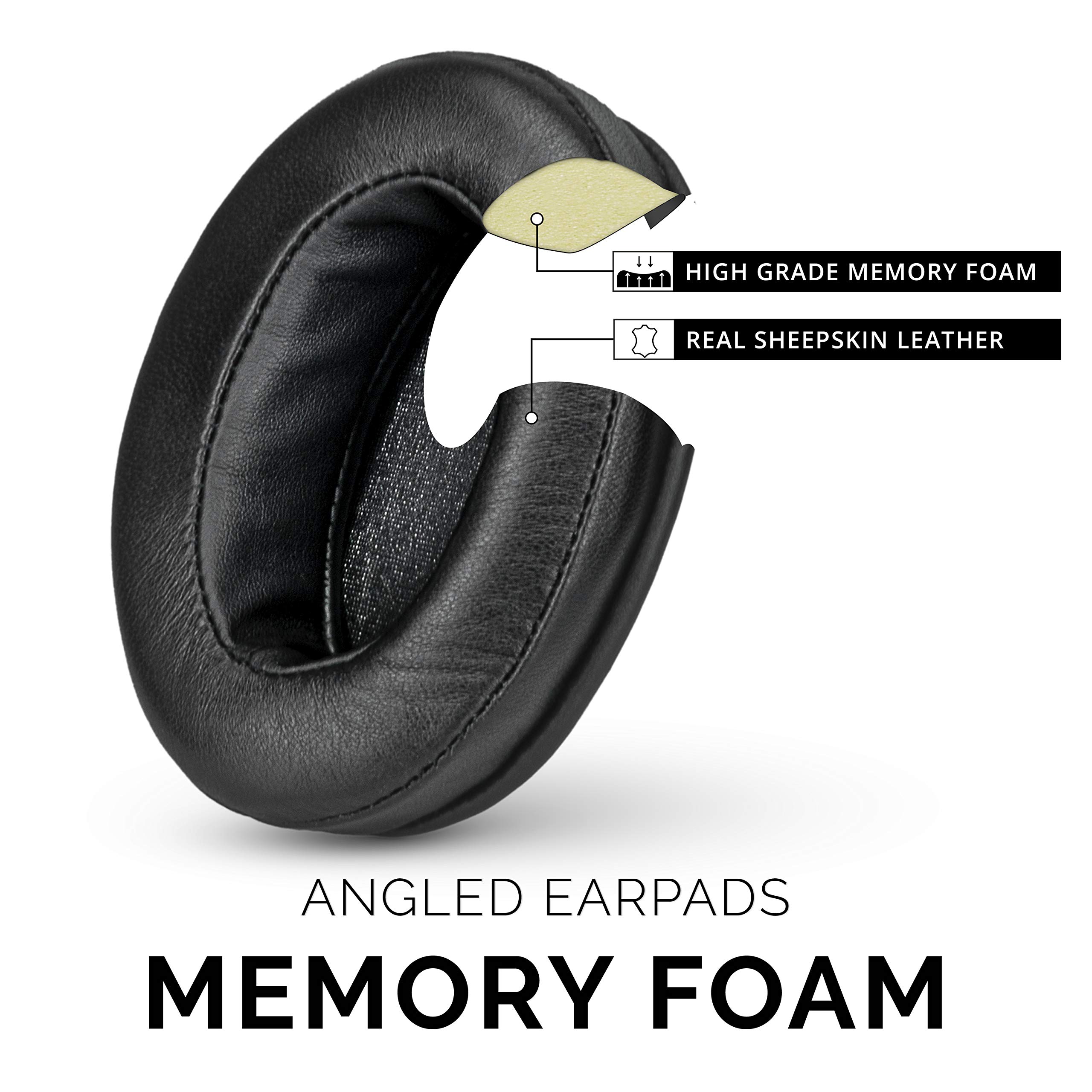 Brainwavz Sheepskin Leather Angled Memory Foam Earpads for Large Over-Ear Headphones - Compatible with AKG, HifiMan, Audio-Technica, Philips, Fostex - Enhanced Comfort for Gaming, Music & Studio Use