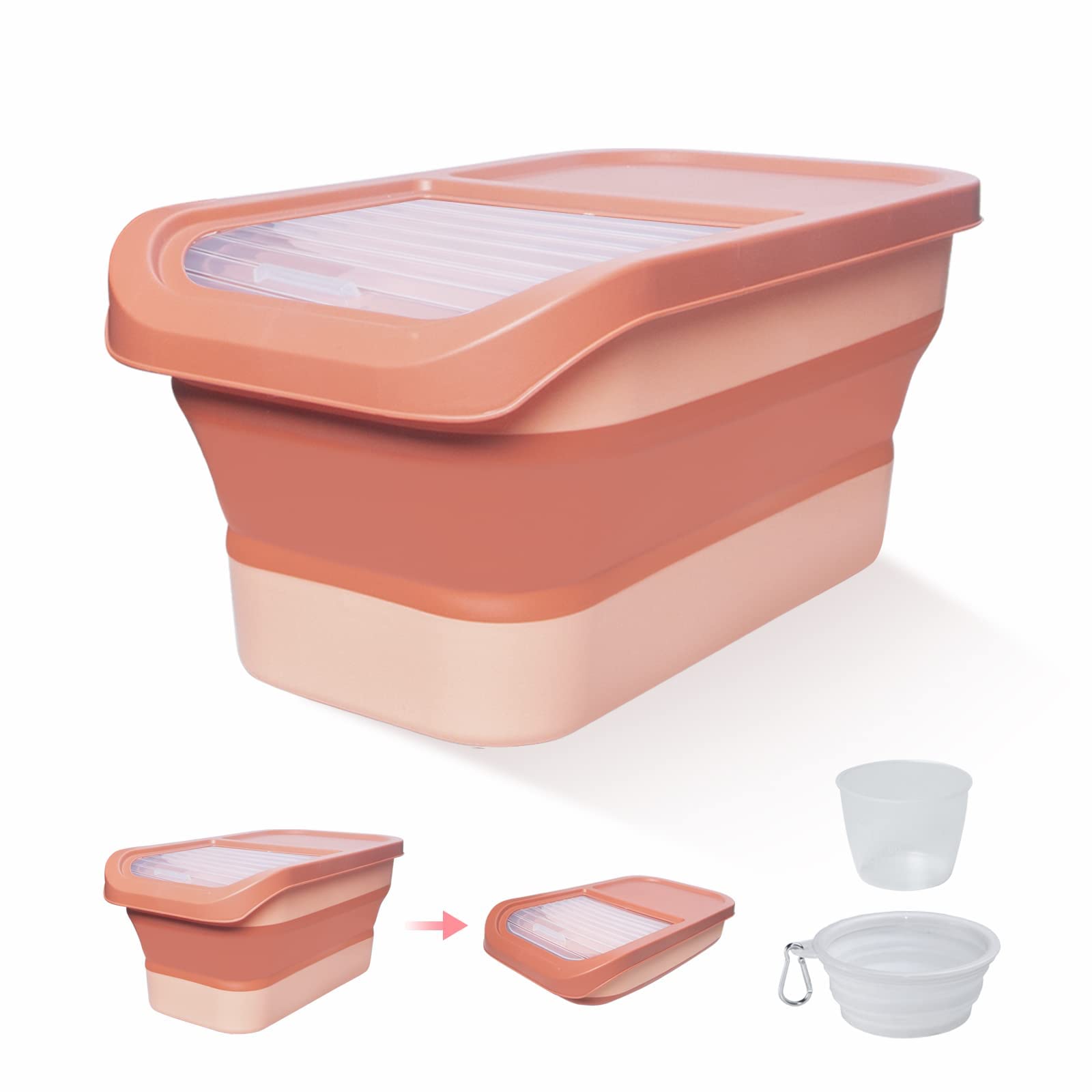 10-13 Lbs Collapsible Dog Food Storage Container with Sliding Lid - Includes Scoop & Silicone Bowl - Airtight Pet Food Storage for Dogs, Cats & Small Animals (Red) - Perfect for Travel, Camping & Home Kitchen Organization