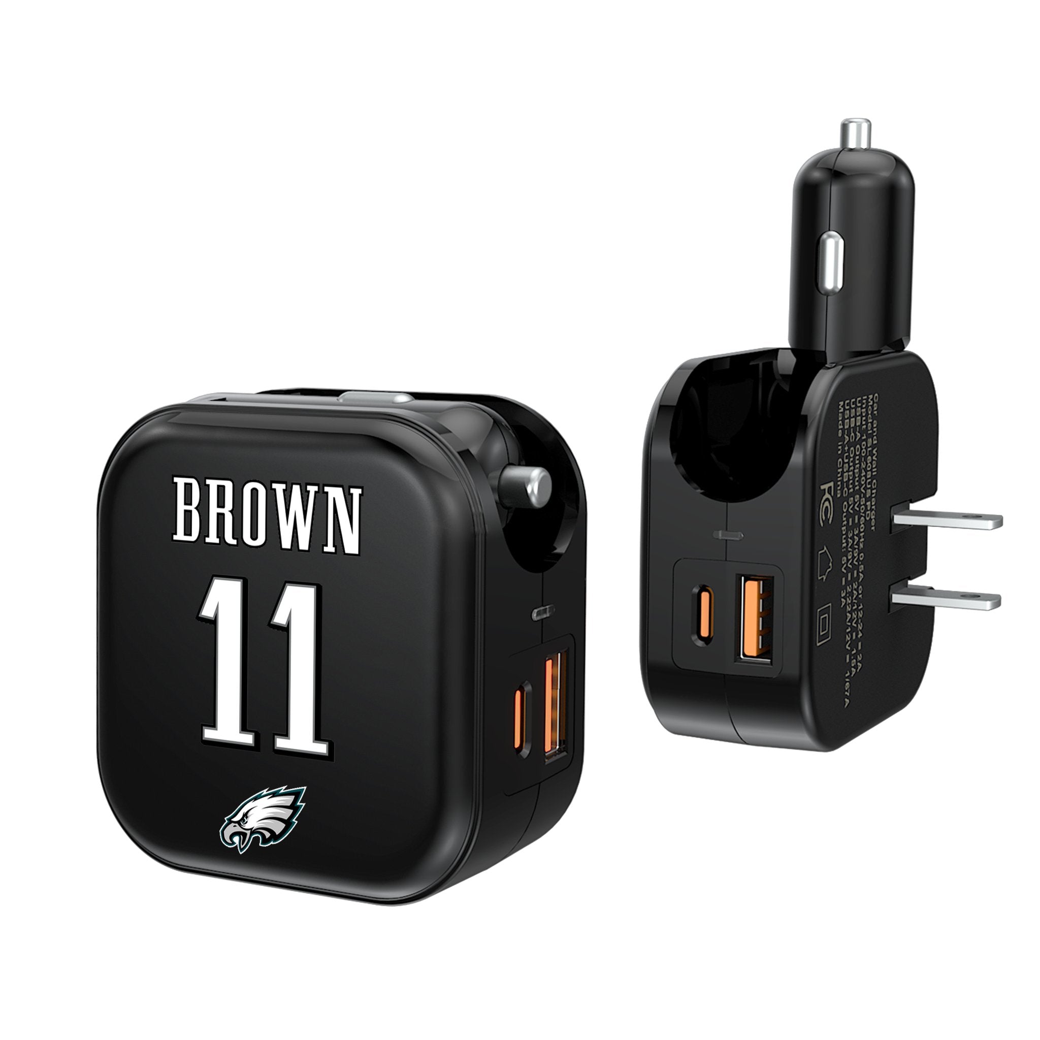 A.J. Brown Philadelphia Eagles 11 Ready 2-in-1 USB A/C Fast Charger - Perfect for Home, Office & Travel Charging Needs