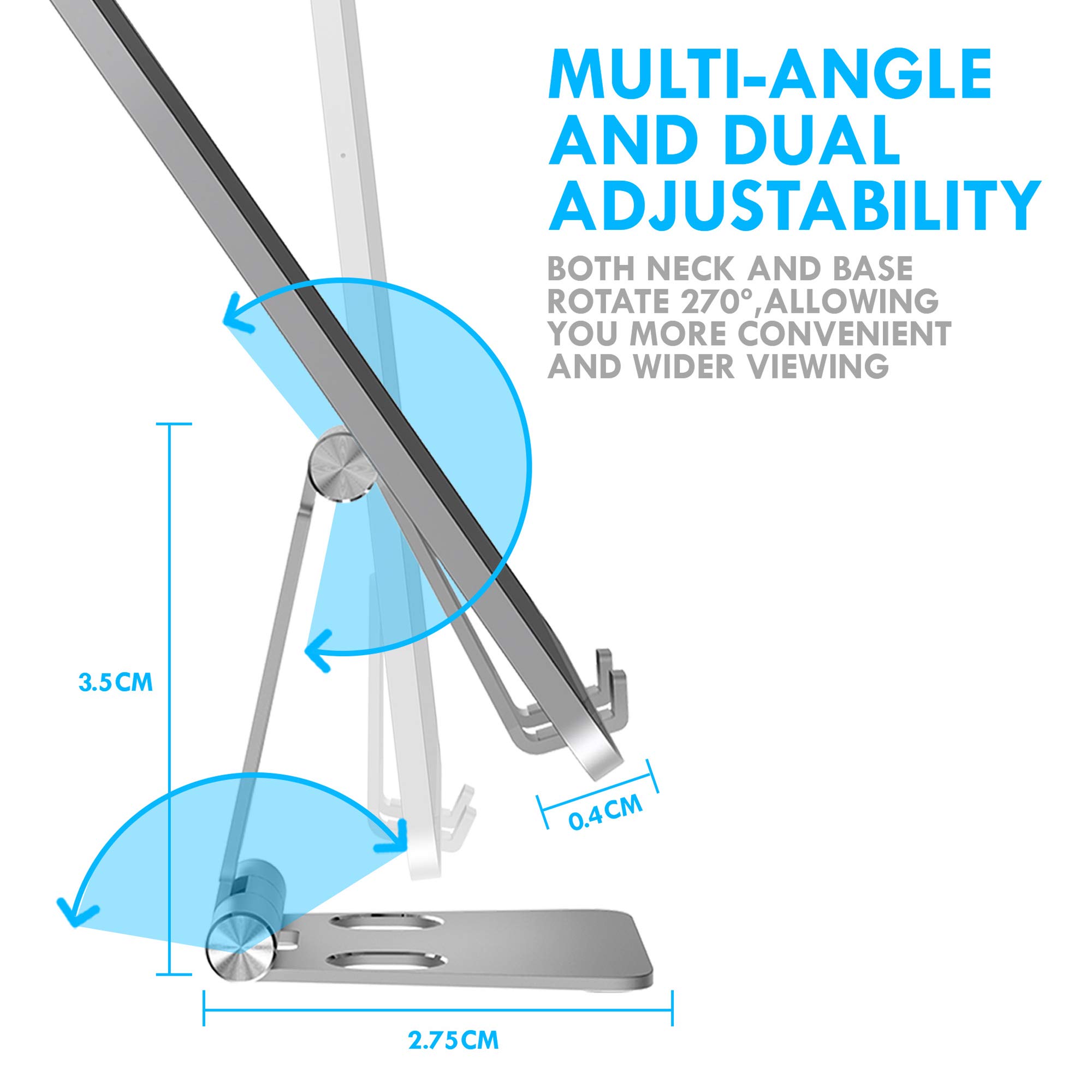 Aduro U-Rise Adjustable & Foldable Aluminum Phone Stand - Universal Cell Phone Holder for Desk, Tablet, iPhone, Samsung - Portable & Sturdy Silver Stand for Work, Watching Videos, Video Calls