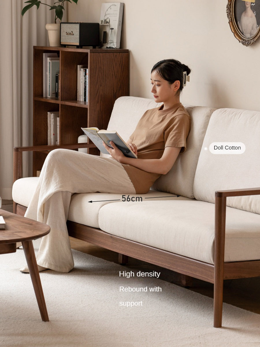 Modern Black Walnut Solid Wood Sofa - Durable & Stylish Living Room Furniture for Home & Office Use