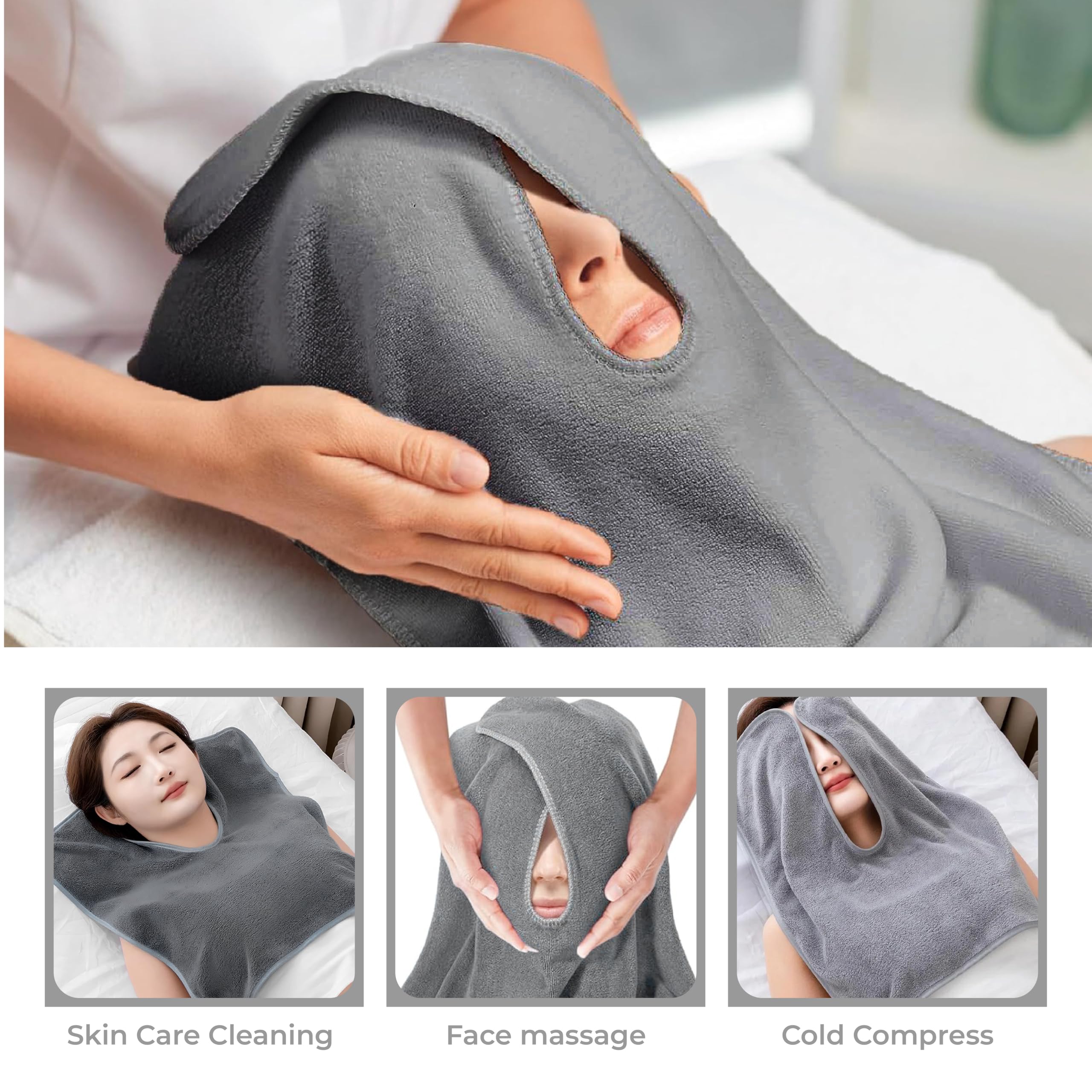 Premium Microfiber Facial Towels for Estheticians - Ultra Soft Spa Towels for Face, Massage & Skincare Treatments (5-Pack, Grey) | Professional Salon Use, Home Spa & Facial Care Essentials