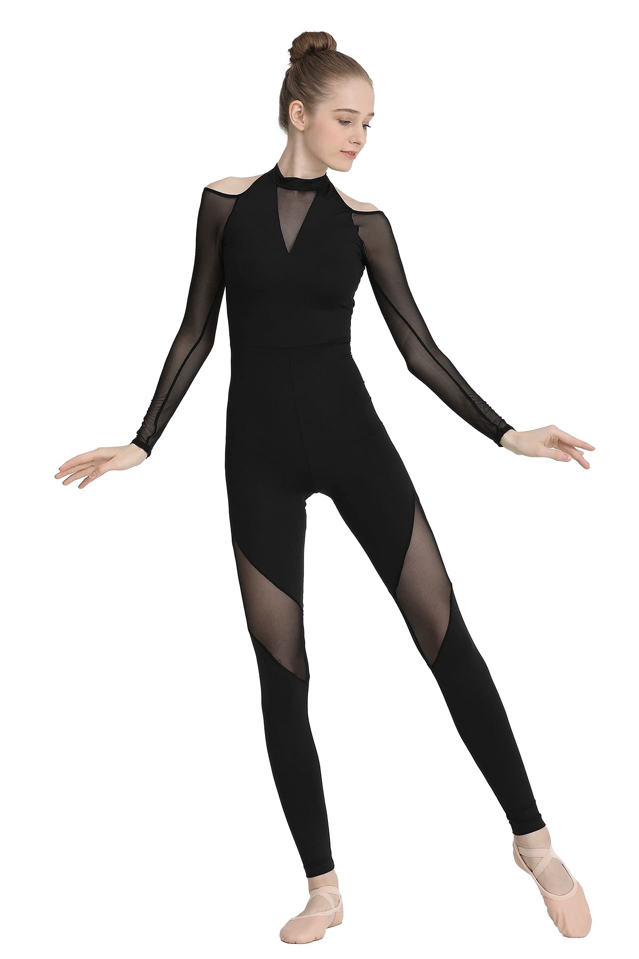 Women's Long Sleeve Dance Unitard with Soft Mesh Panel - Stretchy Performance Leotard for Ballet, Yoga & Gymnastics - Perfect for Dance Classes, Workouts & Stage Performances