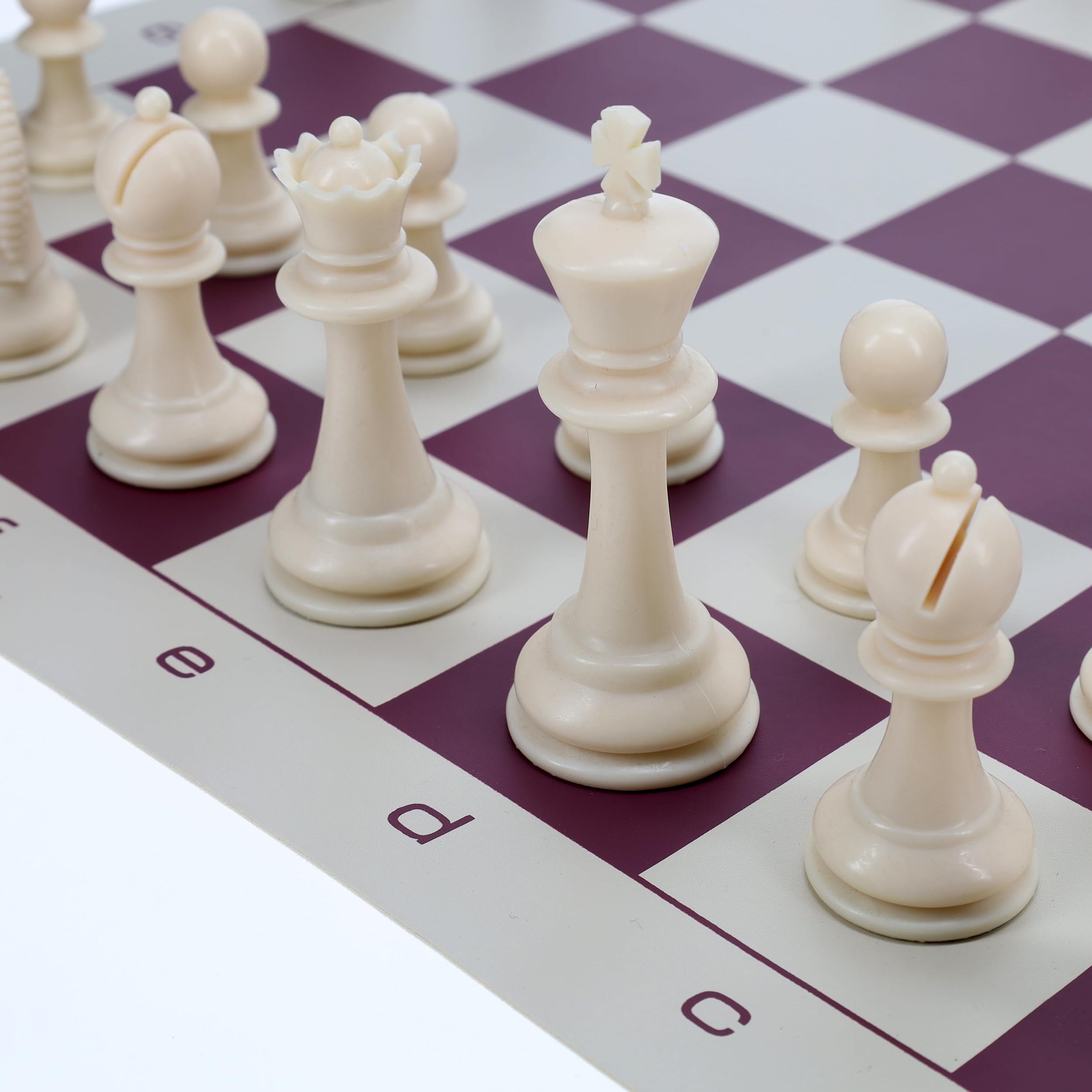WE Games Travel Tournament Chess Set - 20 Inch Burgundy Roll-Up Vinyl Chess Board with 34 Pieces (3.75 Inch King) | Portable Board Game for Adults & Family | Perfect for Travel, Camping, and Indoor Game Nights