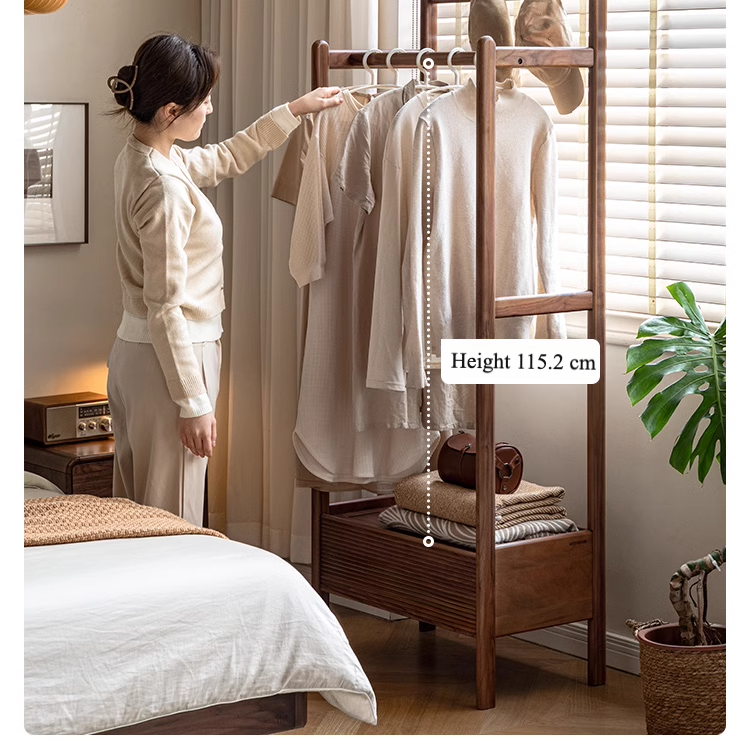 Premium Black Walnut & Oak Solid Wood Floor-to-Ceiling Clothes Storage Rack - Heavy-Duty Garment Organizer for Bedroom, Closet, or Entryway