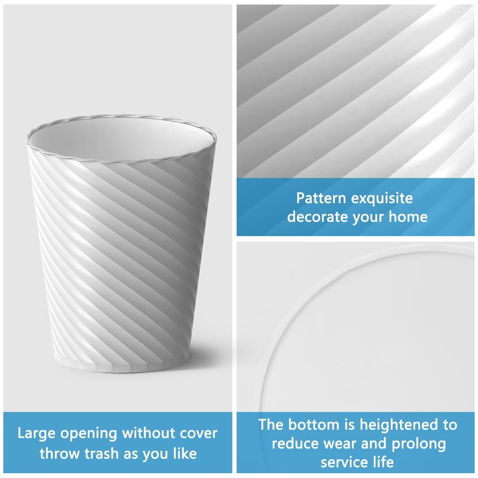 3-Pack Small Bathroom Trash Can 1.8 Gallon with Liners - Round Plastic Waste Basket for Bathroom, Bedroom, Office & Kitchen - Space-Saving Compact Design (White) - Perfect for Tight Spaces & Small Rooms
