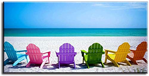 ZENDA Tropical Beach Chairs Framed Canvas Wall Art - Vacation Theme Painting for Bedroom & Living Room Decor - Ready to Hang - Perfect for Coastal, Beach House & Summer Home Decorations