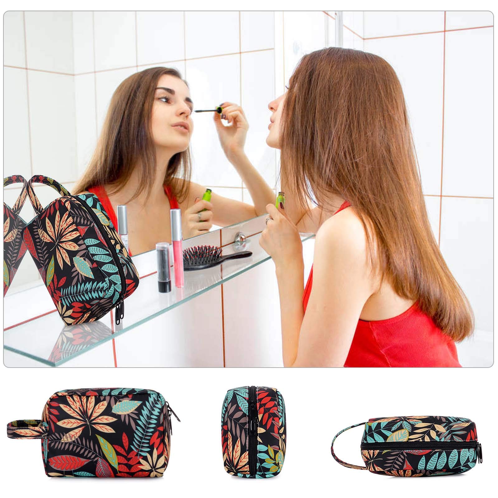 HUAANEGL Floral Cosmetic Bag for Women - Waterproof Travel Toiletry Organizer with Zipper, Makeup Pouch Purse for Daily Use, Gym, Vacation & Business Trips
