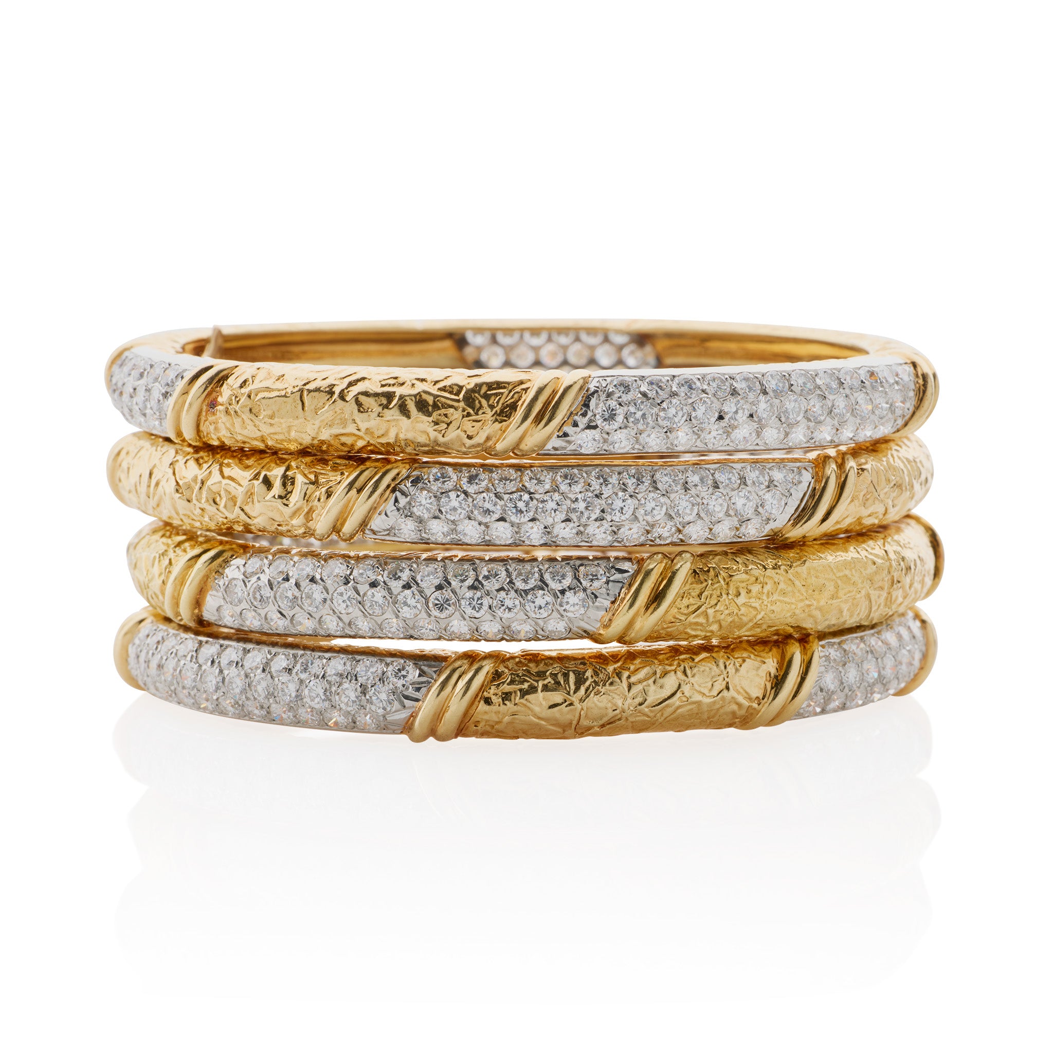 Vintage 1970s Van Cleef & Arpels Diamond Bangle Bracelets Set of 4 - Luxury Jewelry for Women, Perfect for Weddings, Anniversaries & Special Occasions