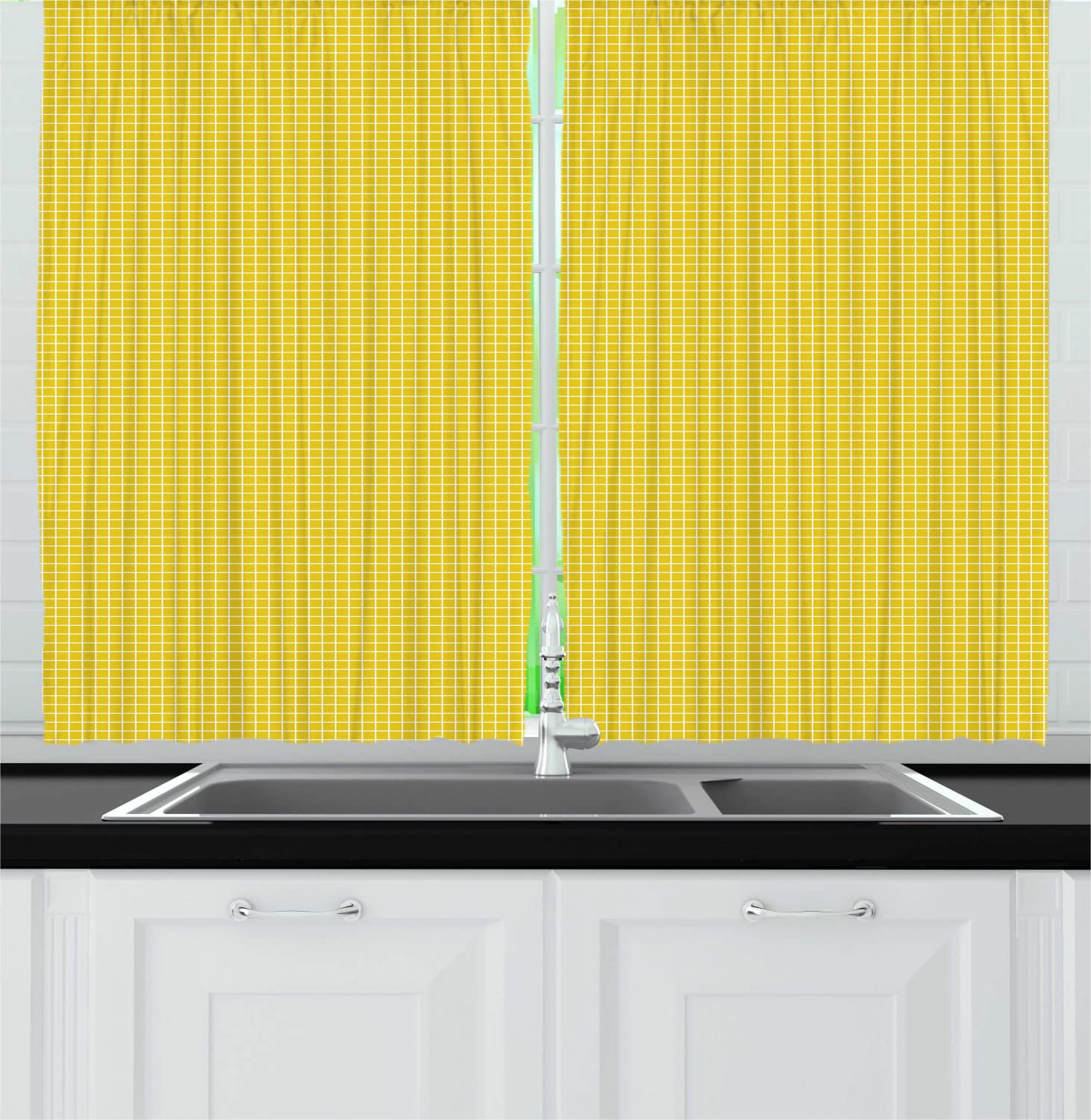 Ambesonne Abstract Long Kitchen Curtains - Modern Symmetrical Block Design, 2 Panels with Rod Pocket, 55