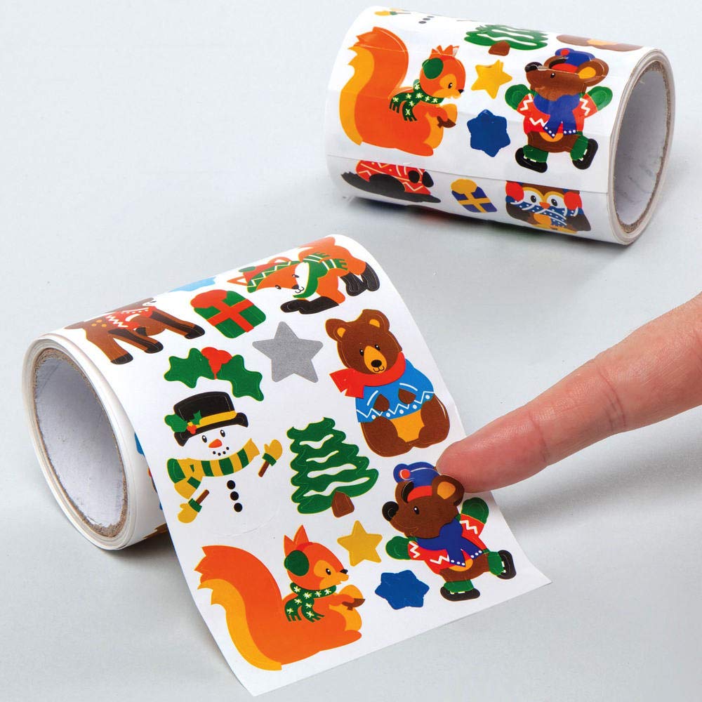 Baker Ross AX461 Winter Woodland Sticker Rolls - 680 Pack | Kids Arts & Crafts Stickers for Card Making, Scrapbooking, DIY Projects | Perfect for Classroom Activities, Holiday Decorations & Gift Wrapping