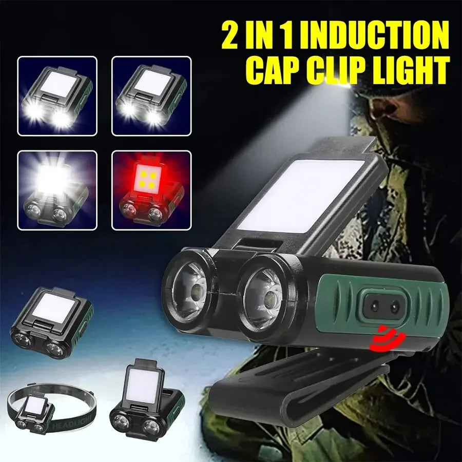 USB Rechargeable COB LED Headlamp - Adjustable Head Flashlight with Built-in Battery for Fishing, Camping, Hiking & Outdoor Activities | Hands-Free Lighting for Night Work, Running & Emergency Use