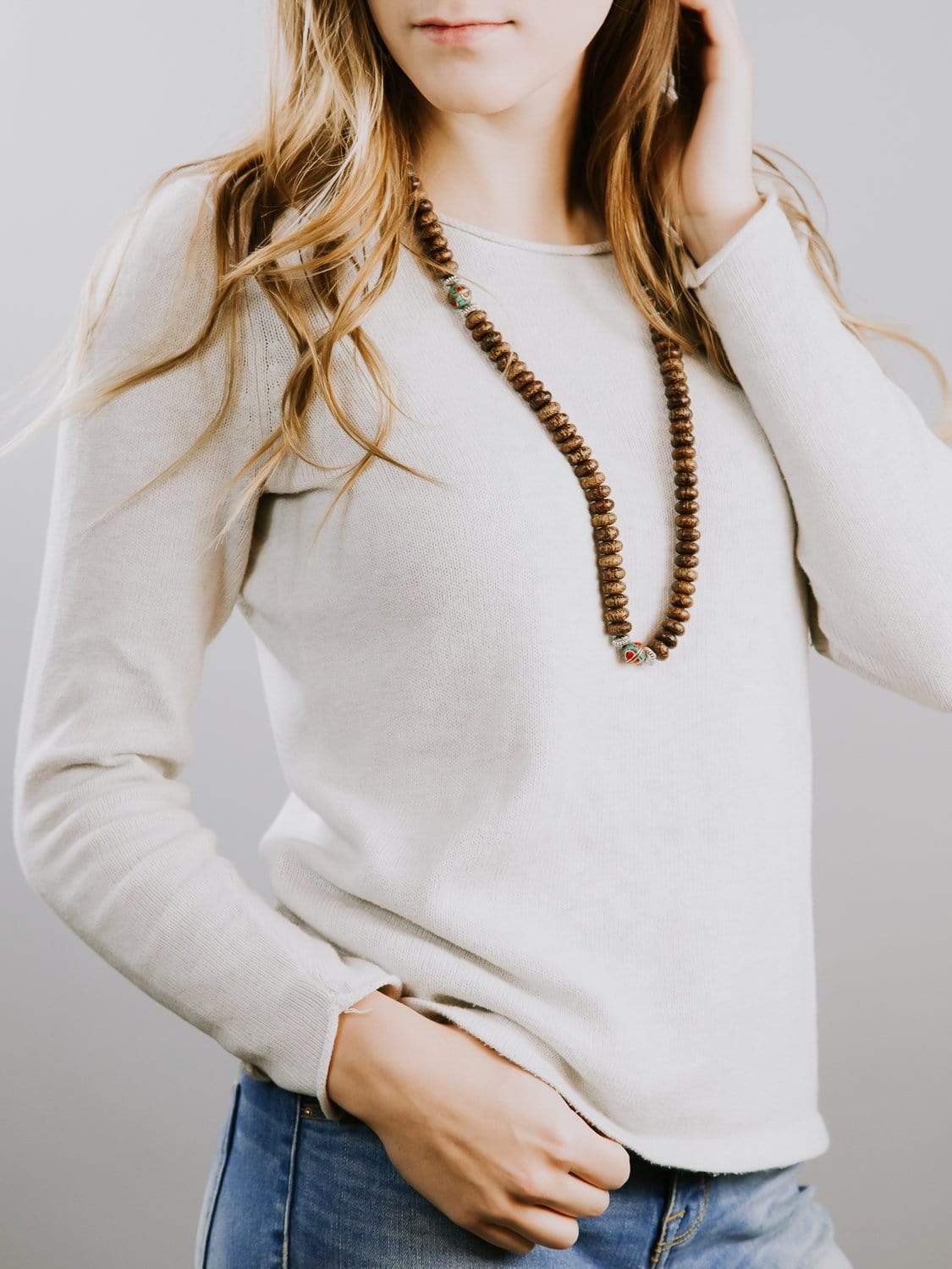 Handmade Grounding Palm Wood & Vintage Bead Mala Necklace - Meditation, Yoga & Spiritual Healing Accessory for Stress Relief & Mindfulness Practice