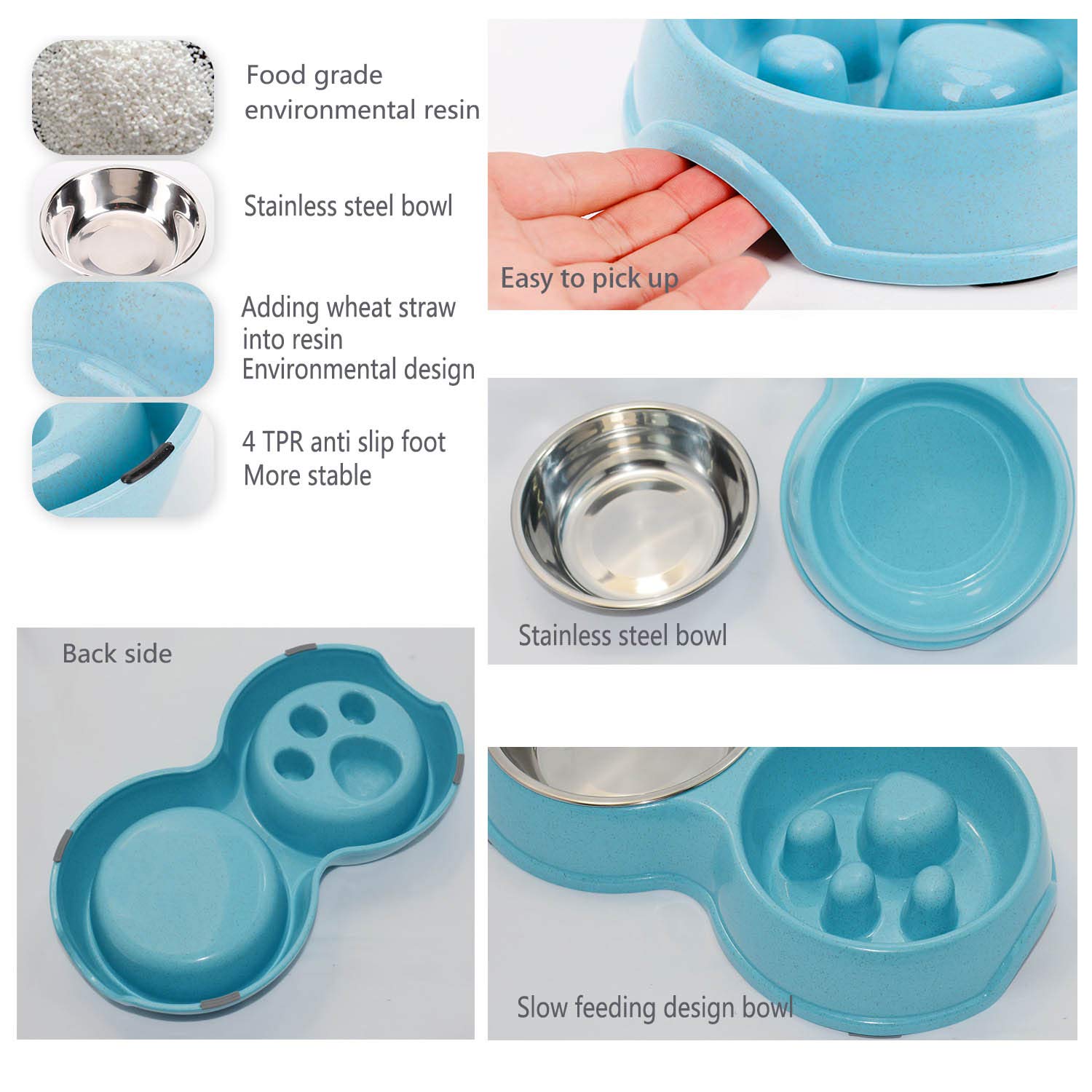 Stainless Steel Slow Feed Dog Bowl for French Bulldogs - Interactive Eco-Friendly Pet Bowl to Slow Down Eating & Drinking - Perfect for Frenchies, Small & Medium Dogs (Blue) - Great for Mealtime Fun & Portion Control
