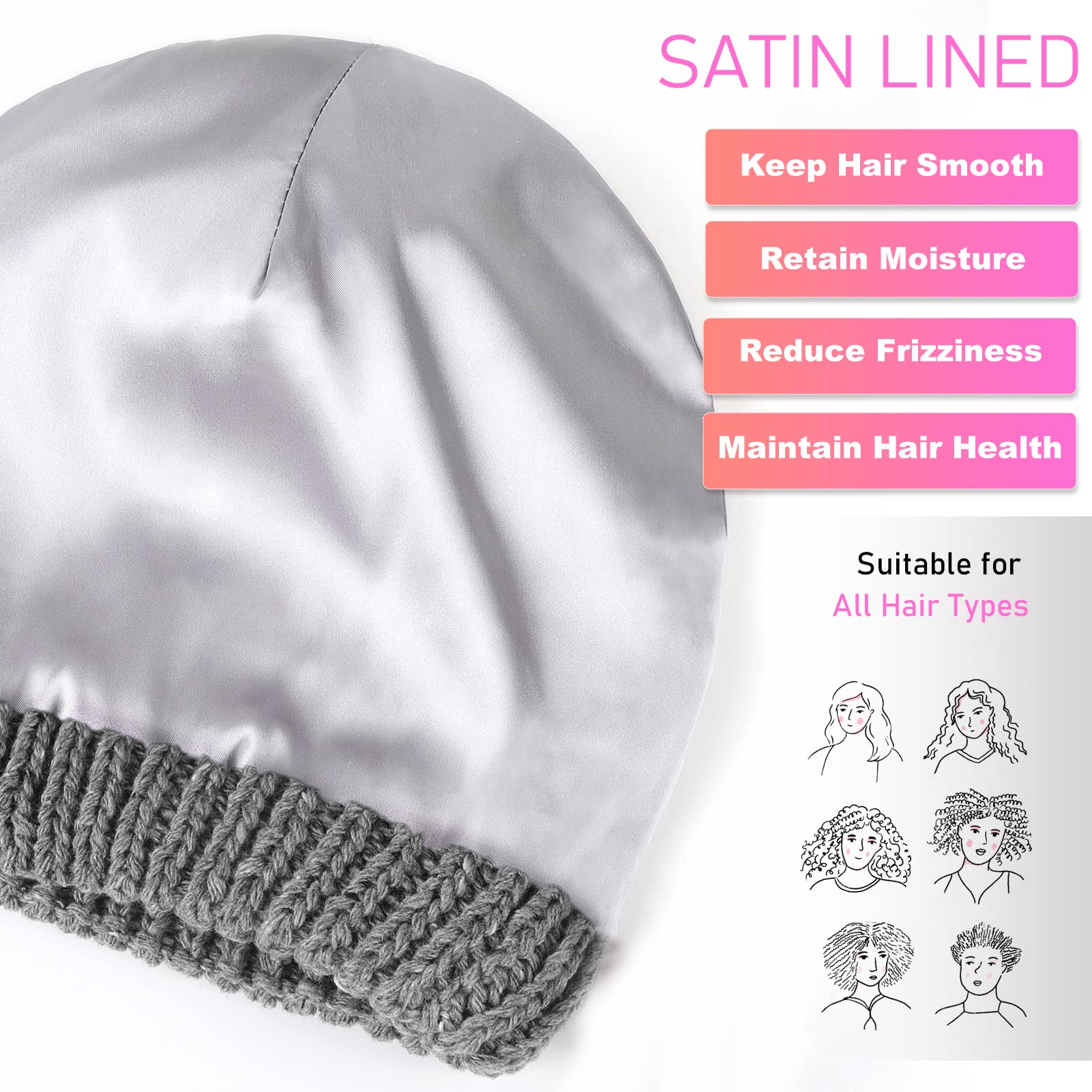 Winter Satin Lined Beanie Hats for Women & Men - Warm Oversized Slouchy Knitted Skull Cap with Silk Lining for Natural Hair Protection - Perfect for Cold Weather, Outdoor Activities & Daily Fashion