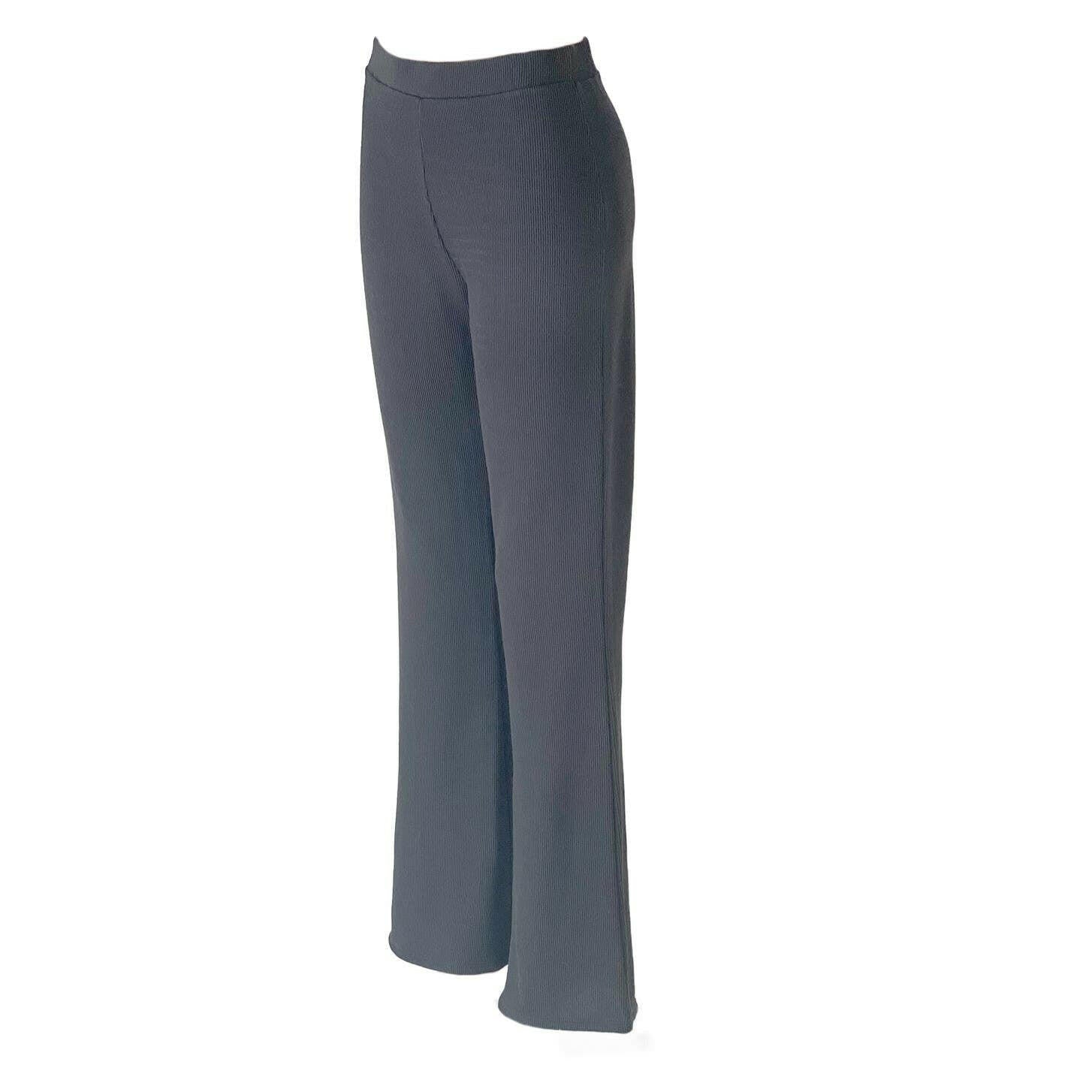Stylish Ribbed Flare Pants for Women - Comfortable High Waisted Stretchy Trousers in Charcoal Grey | Perfect for Casual Outfits, Workwear & Date Night
