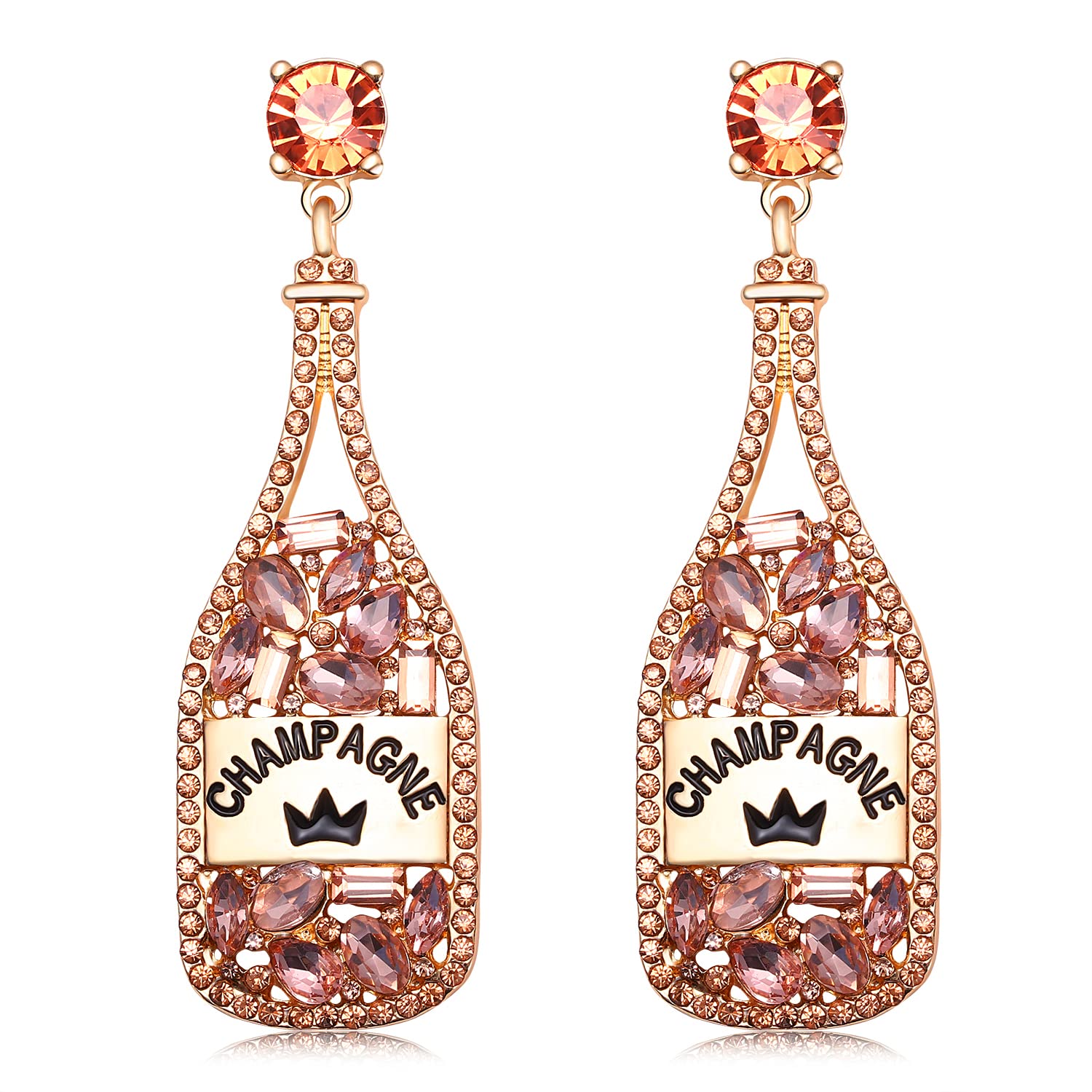 XOCARTIGE Champagne Bottle Earrings - Rhinestone Crystal Beaded Drop Dangle Earrings for Women | Wedding, Holiday, Party, Christmas & New Year Gifts | Perfect for Festive Celebrations, Bridal Showers & Special Occasions