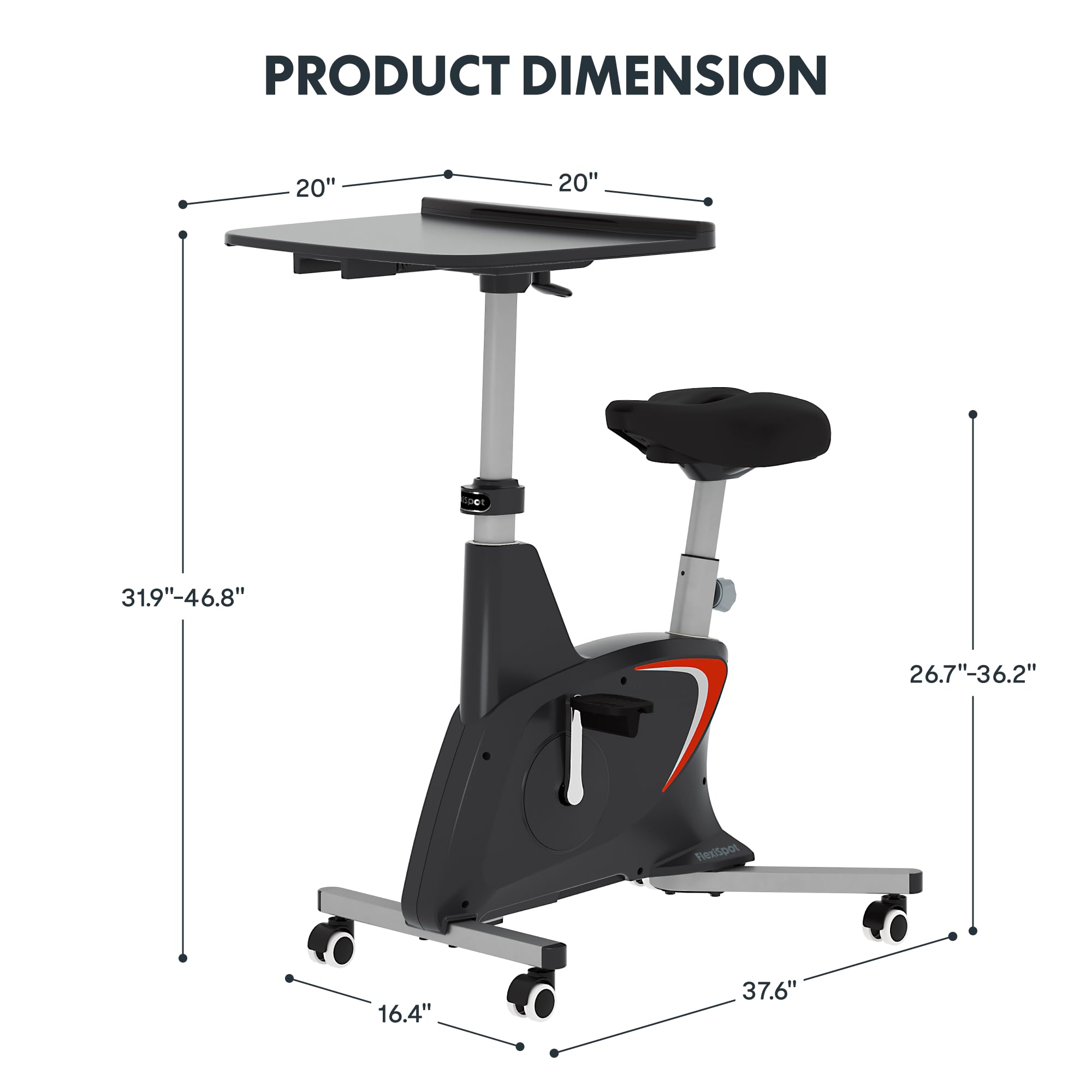 FLEXISPOT V9 Lite Exercise Bike for Seniors - 300lbs Weight Capacity, Adjustable Desktop, Low Noise Caster - Indoor Cycling Stationary Bike for Home Cardio Workout - Perfect for Elderly Fitness, Home Gym & Low-Impact Exercise (Black)