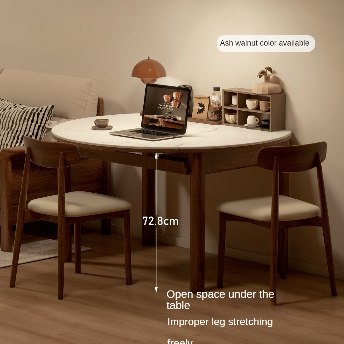 Solid Black Walnut & Ash Wood Folding Dining Table - Extendable Rock Plate Design for Small Spaces, Apartments & Outdoor Dining