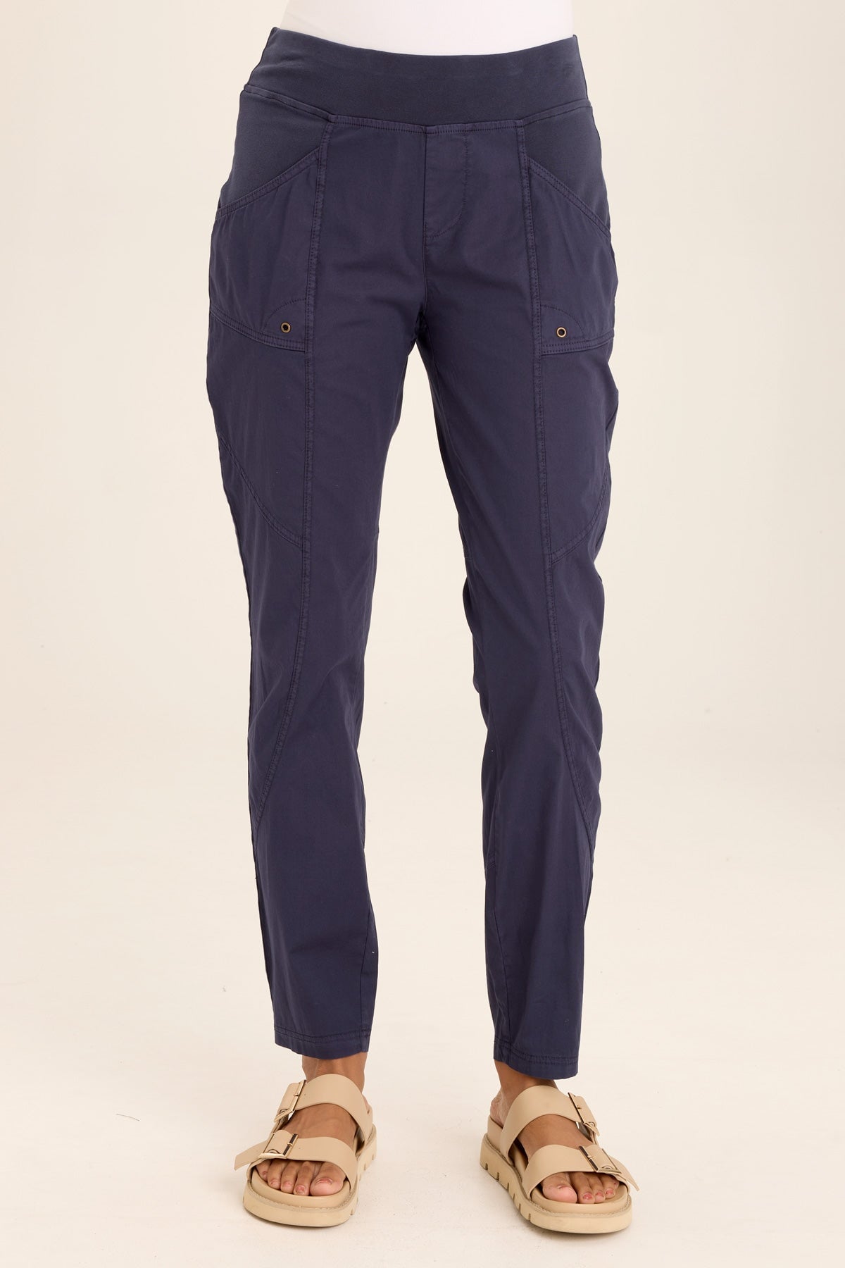 Dalia Slim Stretch Poplin Pants for Women - Comfortable High Waisted Trousers with Elastic Waistband | Perfect for Office, Travel & Casual Wear
