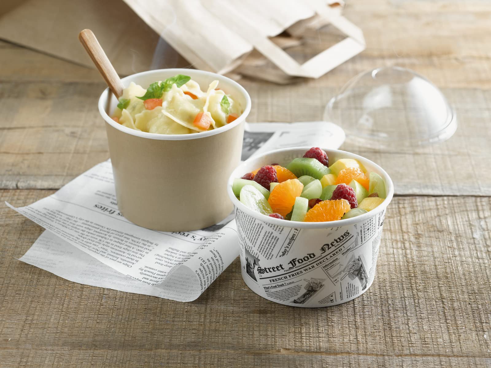 Eco-Friendly Newspaper Print Paper Food Containers - 12 oz Round Microwave-Safe Deli Containers for Takeout, To-Go Meals & Picnics (Case of 500, Recyclable) - Perfect for Restaurants, Food Trucks & Catering Services