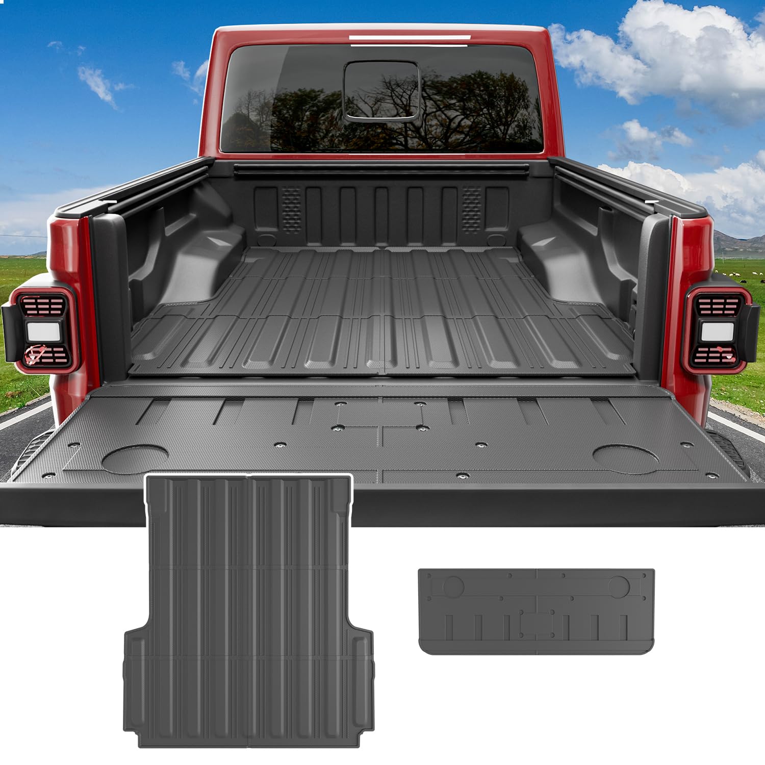 Xipoo Waterproof Bed Mat & Tailgate Mat for 2020-2025 Jeep Gladiator JT - Heavy Duty Truck Bed Liner & Cargo Mat Replacement Accessories (Perfect for Camping, Off-Roading & Hauling Gear)