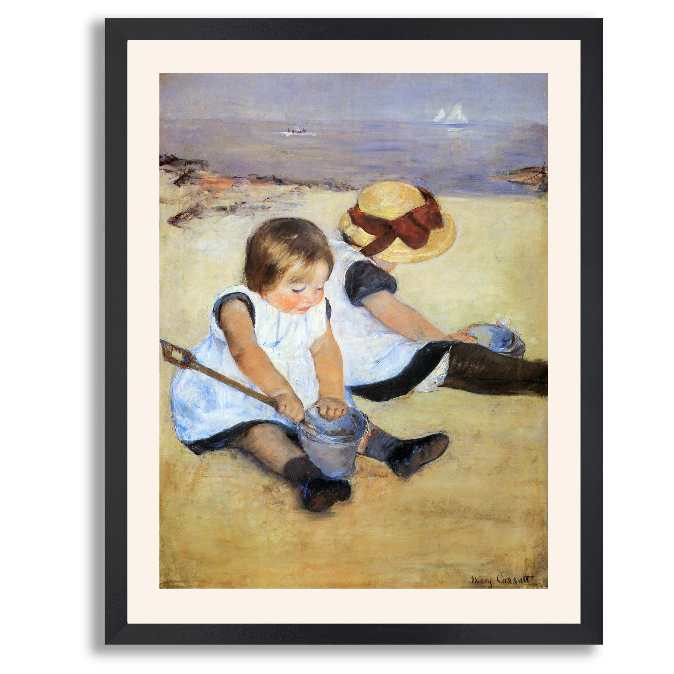 Mary Cassatt Framed Impressionist Print - 'Children Playing on The Beach' Wall Art Decor | Famous Fine Art Reproduction Poster in Wood Frame for Bedroom, Living Room & Office | Perfect for Home Decor & Gift Giving