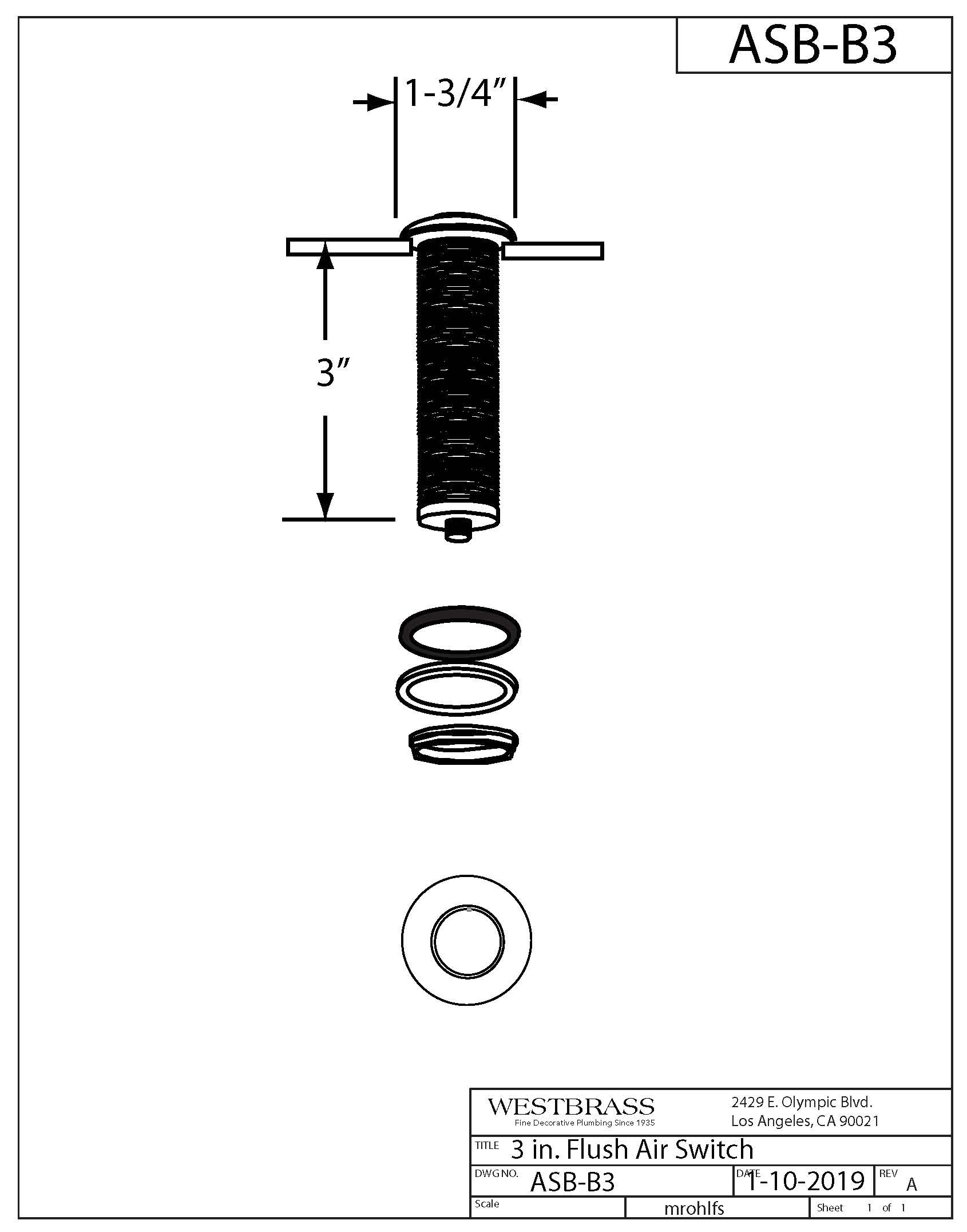 Westbrass ASB-B3-11 Sink Top Waste Disposal Replacement Air Switch Trim with Flush Button in Antique Copper - Perfect for Kitchen Sink Garbage Disposal Systems