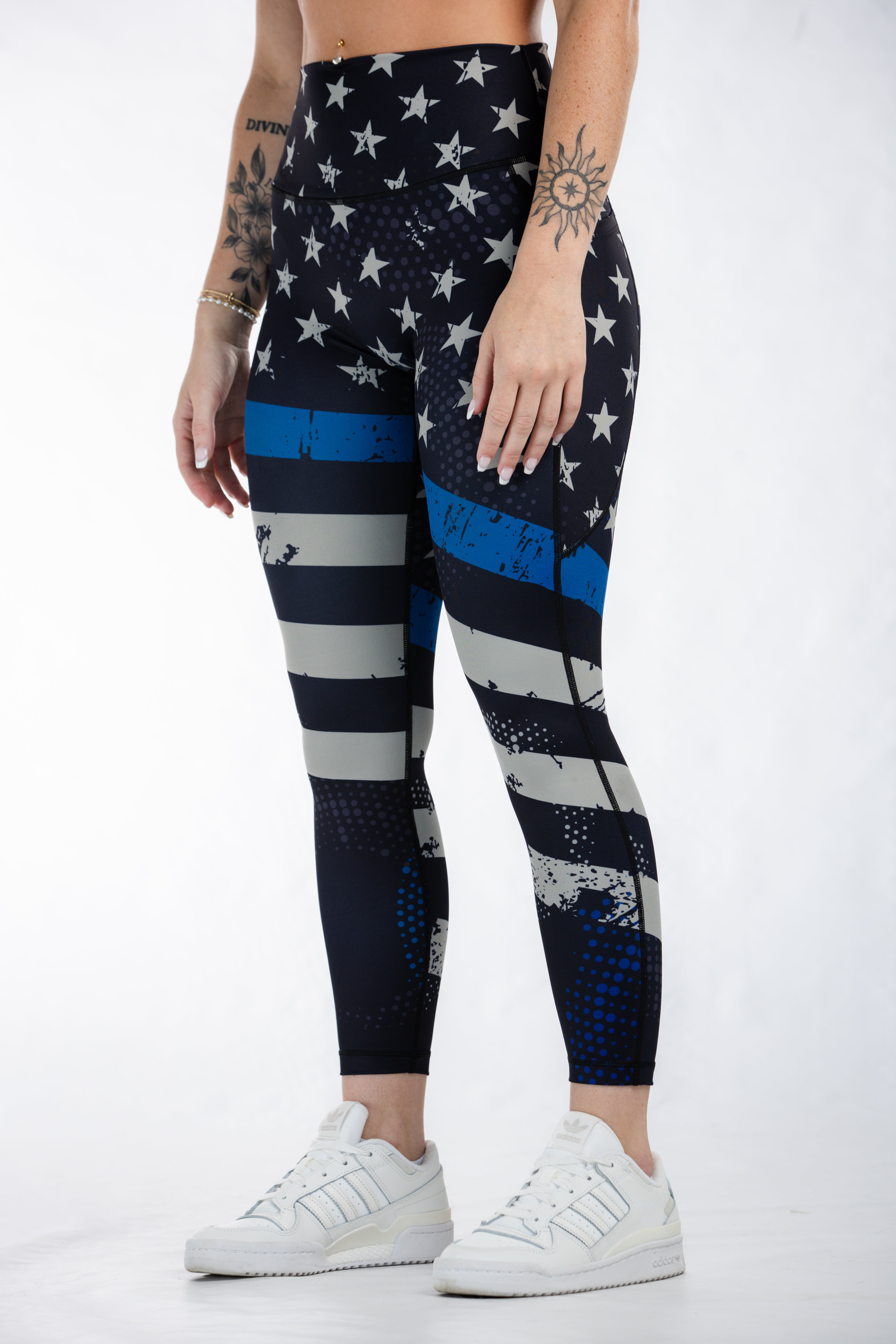 Empowered Leggings for Women - High Waist Yoga Pants with Blue Line Design | Perfect for Workout, Running & Casual Wear