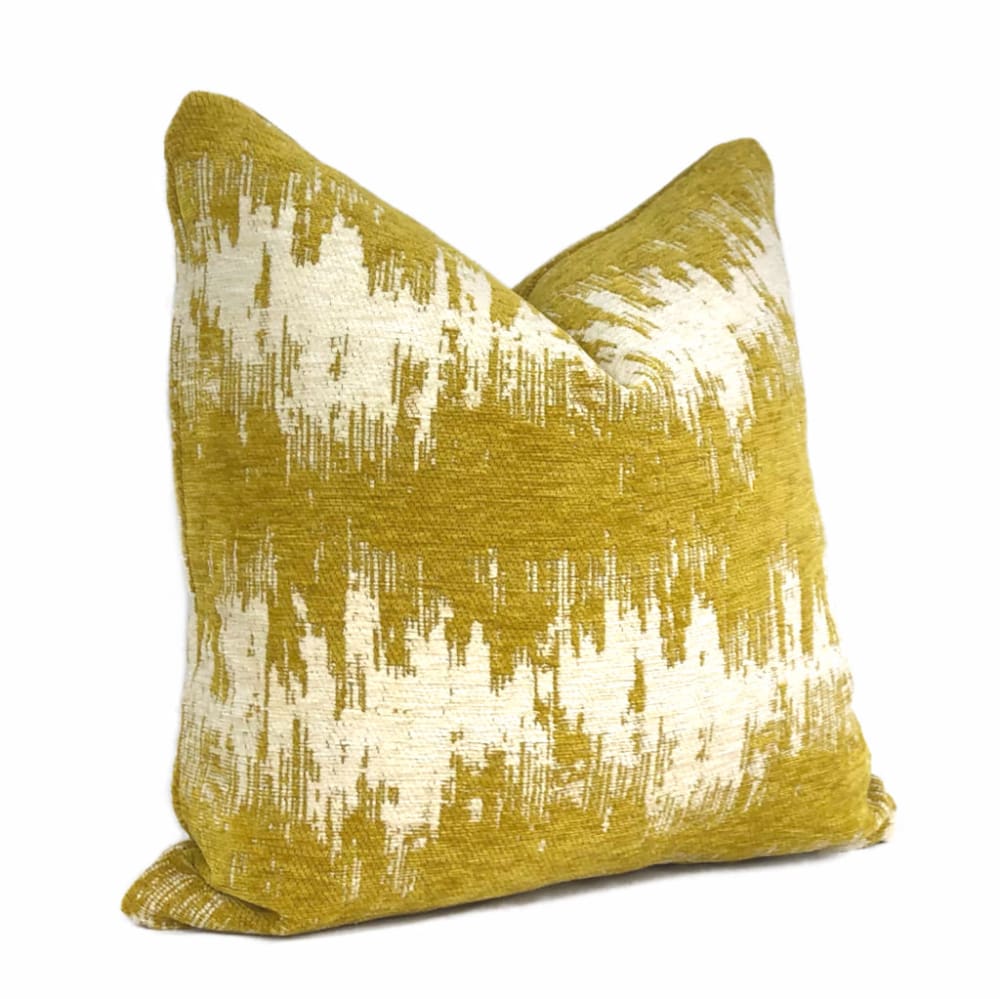 Ziggy Mustard Yellow Chenille Pillow Cover with Jagged Stripes - Soft Decorative Throw Pillow Case for Sofa, Bed, Couch & Home Decor