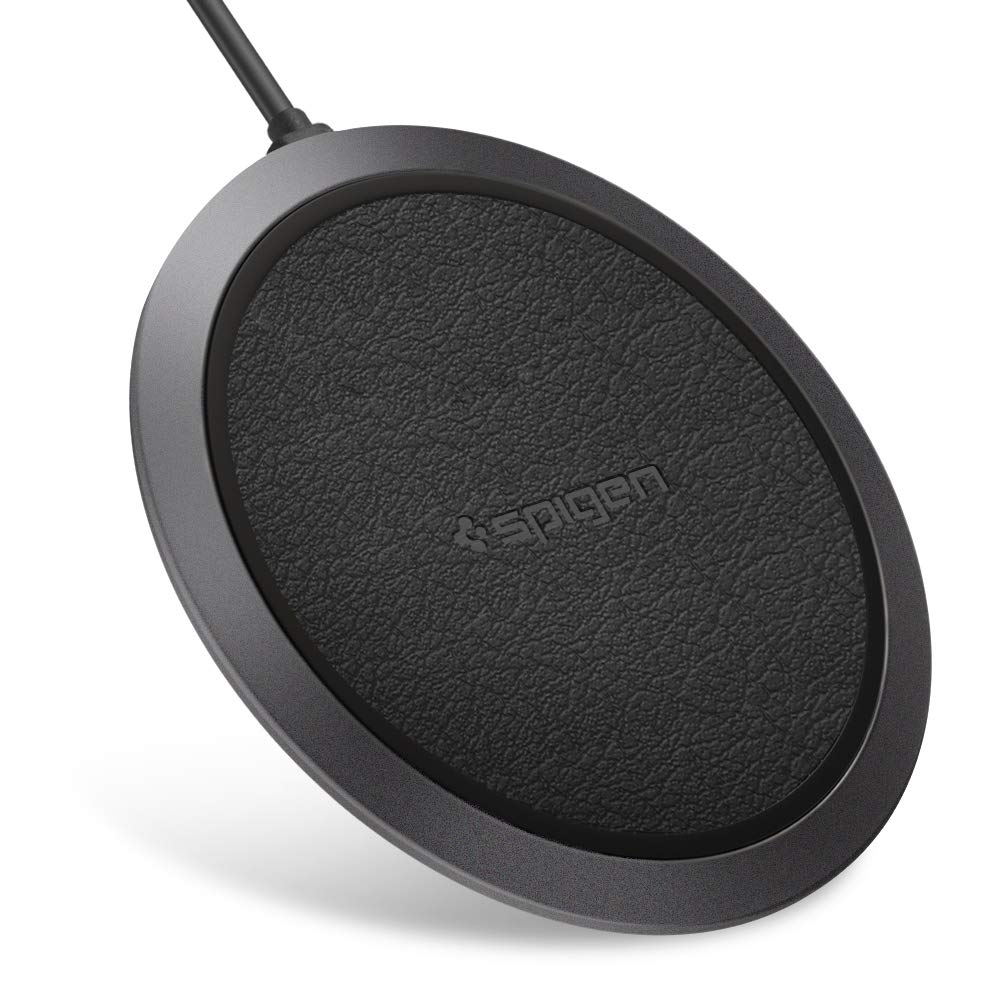 Spigen 10W Genuine Leather Fast Wireless Charger Pad - Qi Certified for iPhone 12/11/XR/XS/SE, Galaxy S20/S10/Note 20, AirPods & Qi-Enabled Devices - Perfect for Bedside, Office & Car Charging
