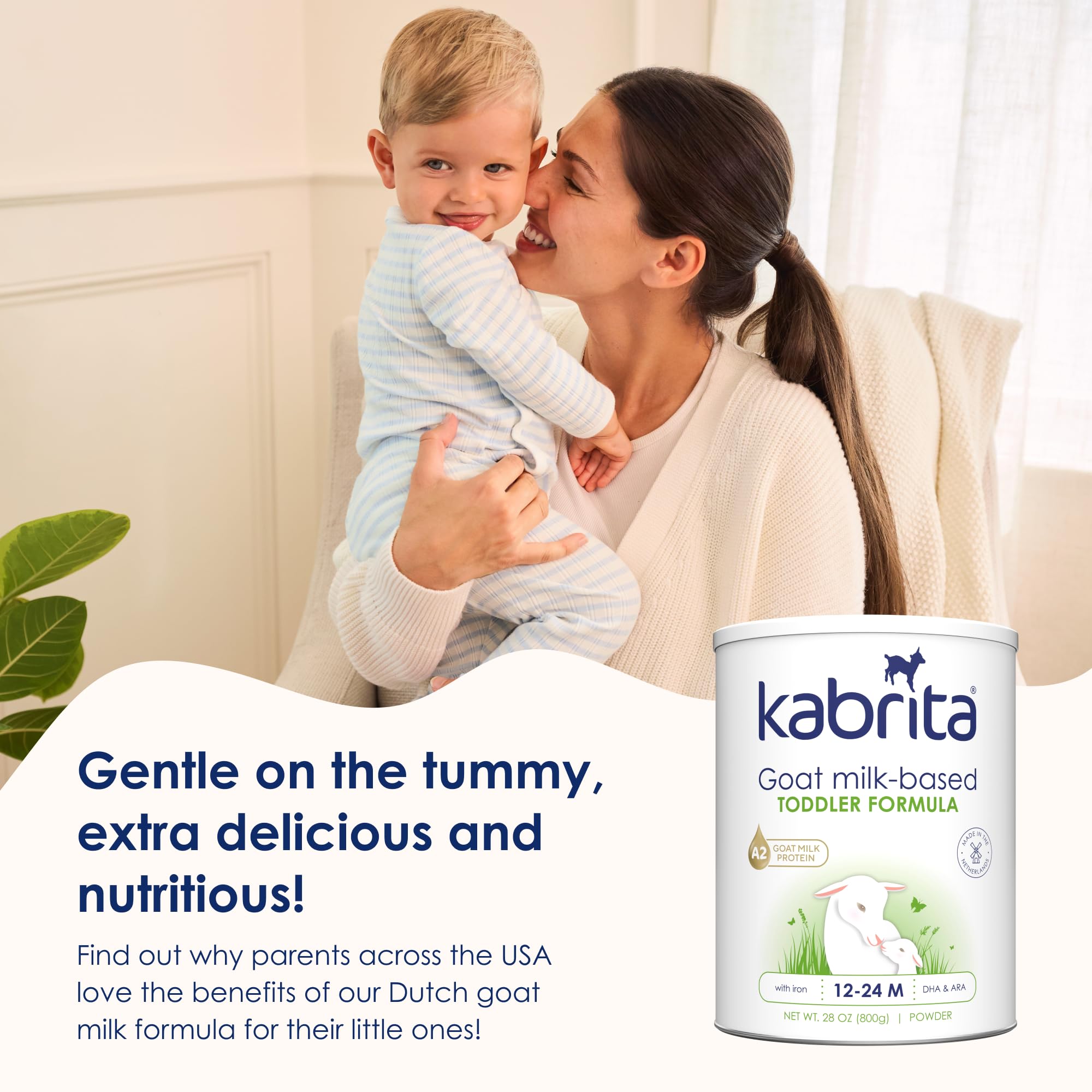 Kabrita Goat Milk Toddler Formula for 12-24 Months - Non-GMO Baby Formula with Vitamin C, D, Iron & DHA - Gentle Digestion for Sensitive Tummies - Supports Gut Health & Better Sleep - 28oz (6-Pack) - Perfect for Daycare, Travel & Nighttime Feeding