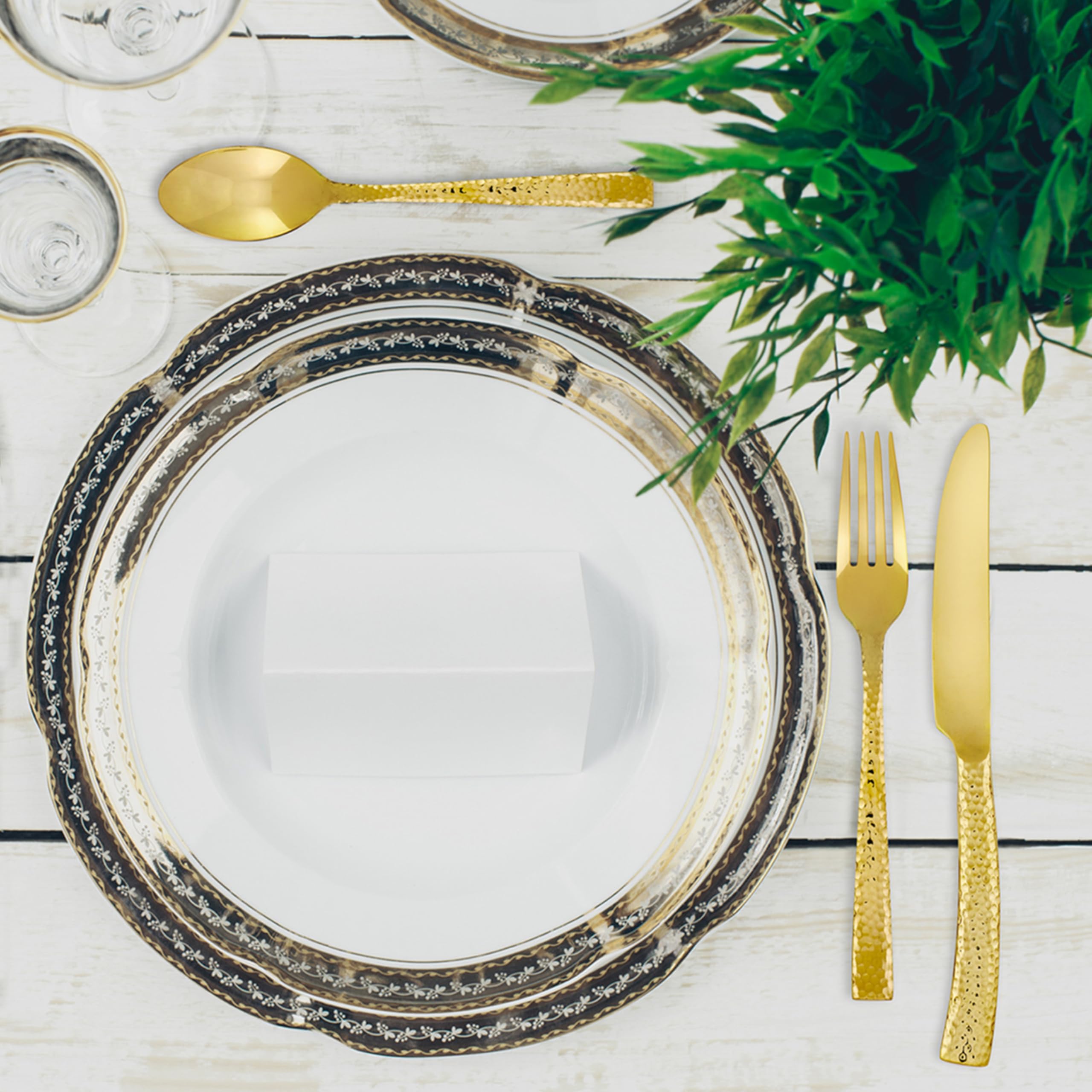 Hampton Forge Paris Hammered 20-Piece Stainless Steel Flatware Set in Gold - Elegant Cutlery for Fine Dining, Wedding Gifts & Formal Table Settings