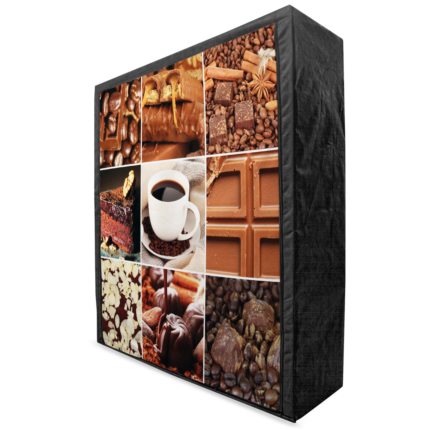 Ambesonne Brown Portable Fabric Wardrobe - Coffee & Chocolate Themed Collage with Shelves, 59