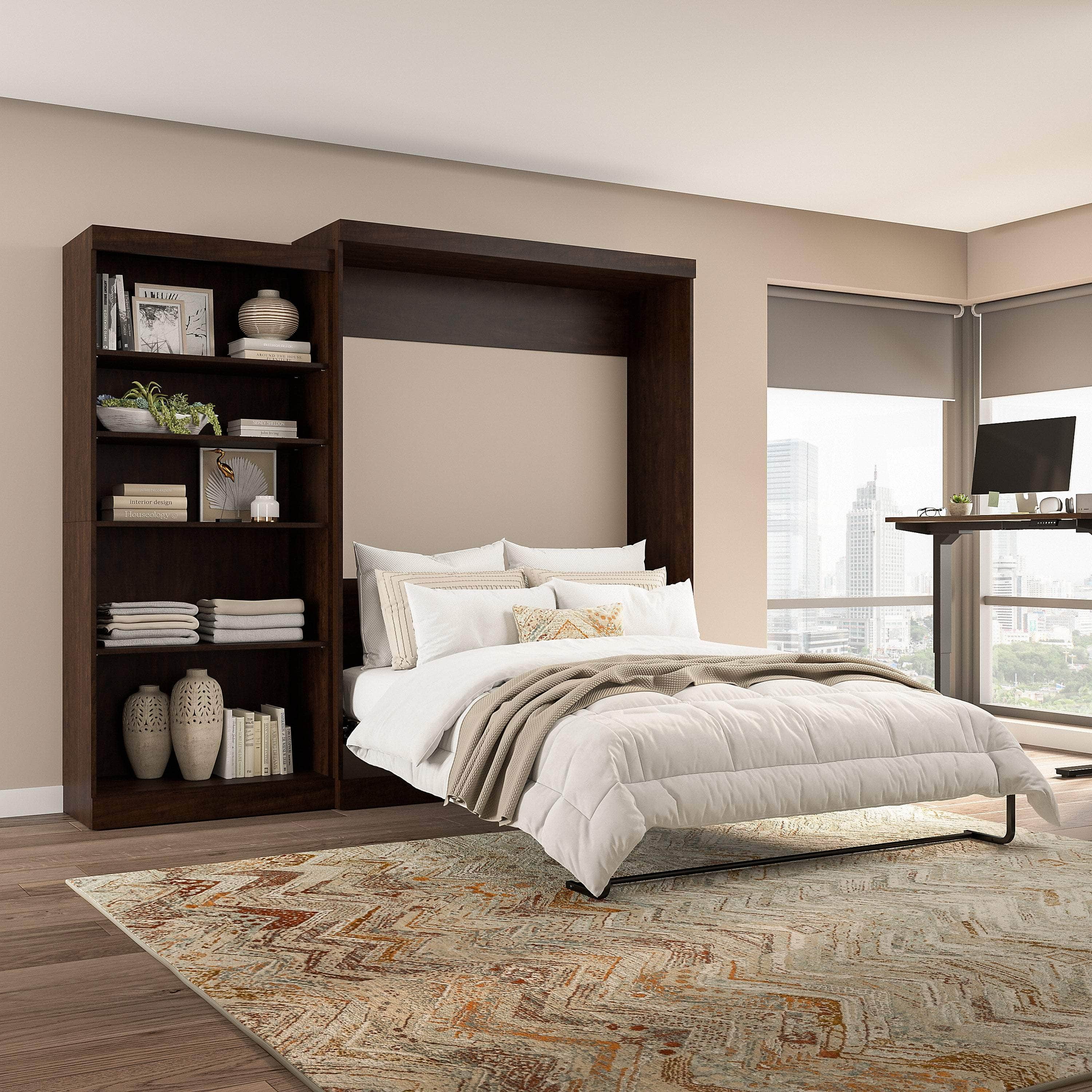 Pur Queen Murphy Wall Bed with Closet Organizer (101W) - 7 Color Options | Space-Saving Wall Bed for Small Apartments, Guest Rooms & Home Offices