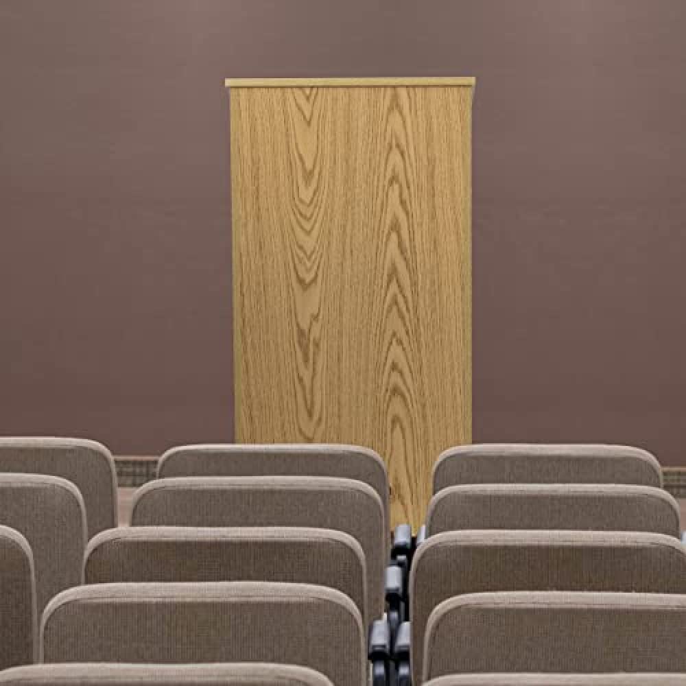 Flash Furniture Oak Stand-Up Lectern - Adjustable Height Podium for Presentations, Speeches & Church Services - Durable Wooden Lectern with Storage Shelf for Home, Office & School Use