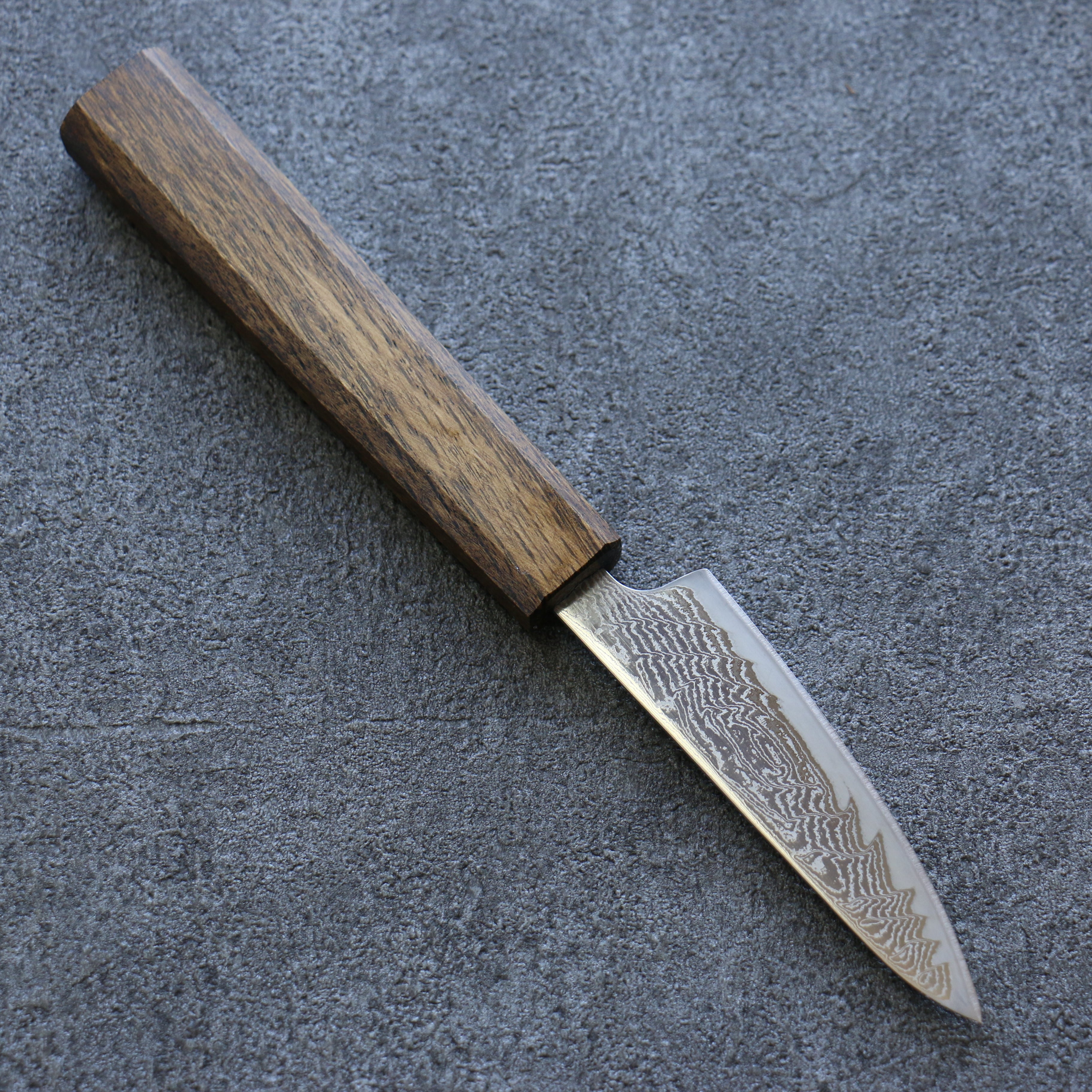 Premium Seisuke Nami AUS10 Damascus Petty Knife 80mm - Japanese Mirrored Finish Utility Knife with Oak Handle - Perfect for Slicing, Peeling & Precision Kitchen Tasks