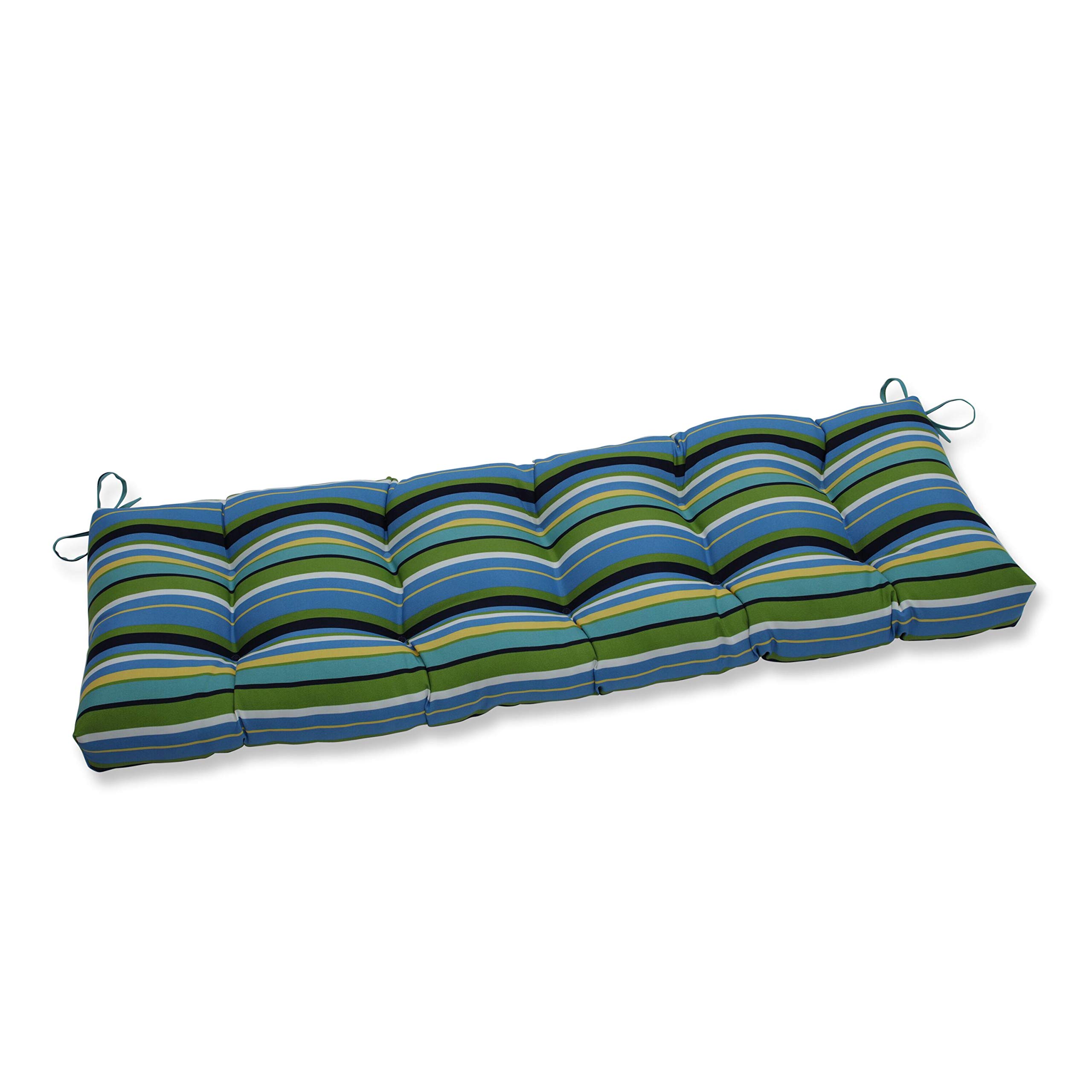 Pillow Perfect Topanga Stripe Lagoon Tufted Bench & Swing Cushion - 60