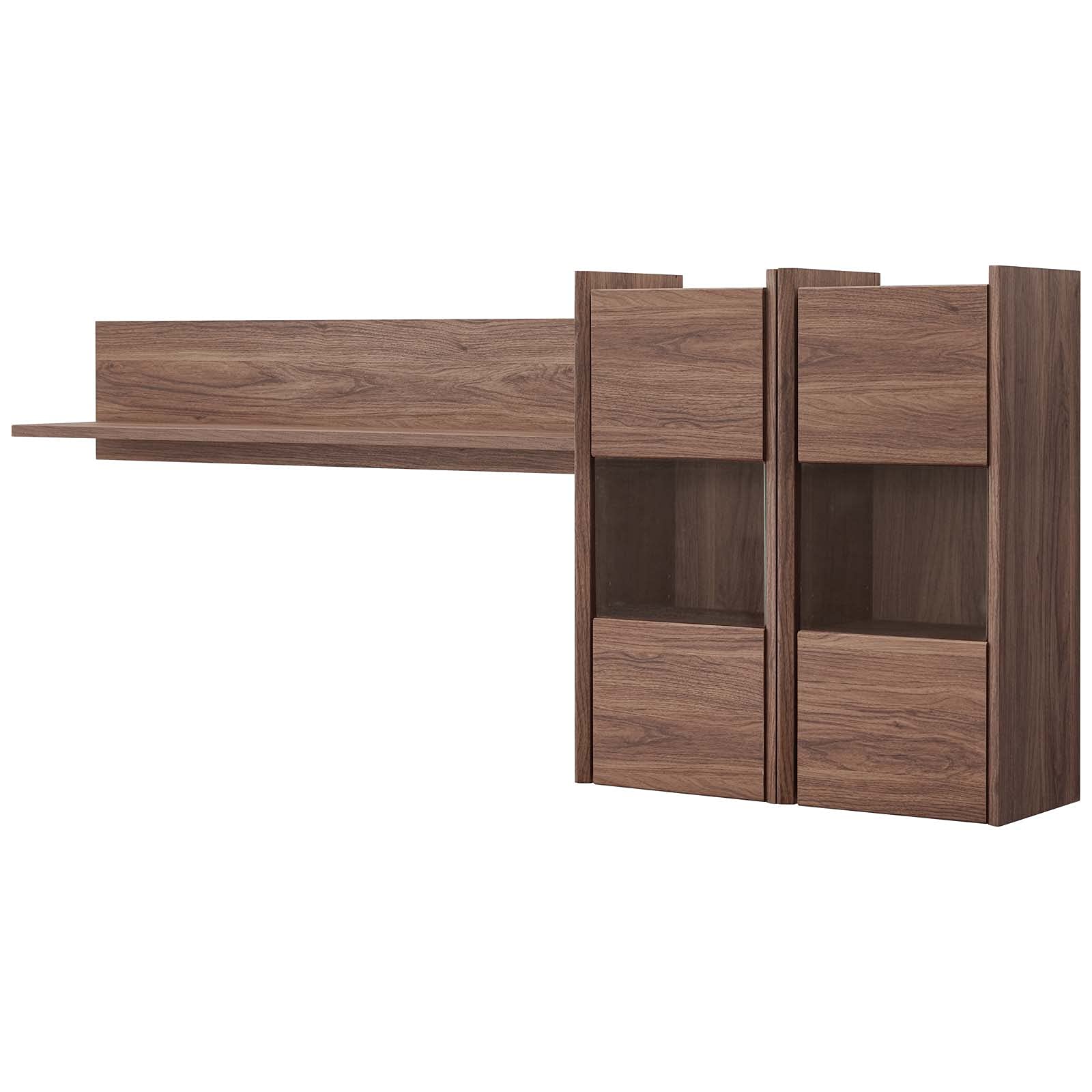 Modern Brown Walnut Wood Bookcase Wall Shelf - Contemporary Storage Rack for Home, Office, Lounge, Hotel Lobby & Hospitality Spaces