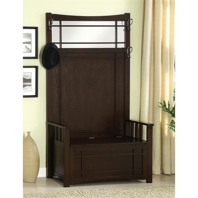 Furniture of America Rapolo Transitional Wood Storage Hallway Bench in Espresso - Stylish Entryway Seating with Storage for Shoes & Coats | Perfect for Small Spaces & Mudrooms