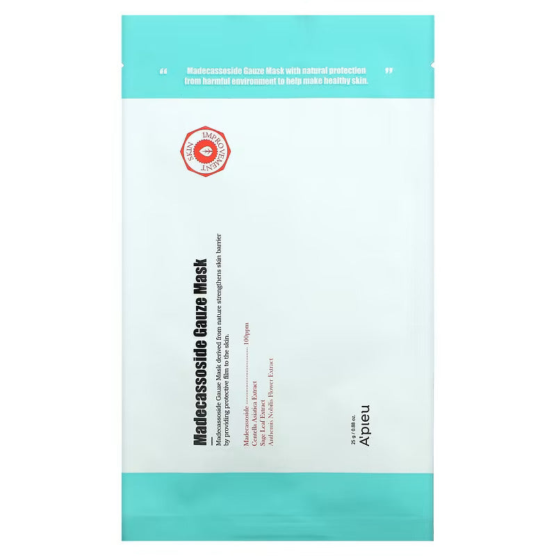 A'PIEU Madecassoside Soothing Gauze Facial Mask 25g (5-Pack/10-Pack) for Hydration & Skin Repair - Perfect for Dry, Sensitive Skin & Post-Treatment Care