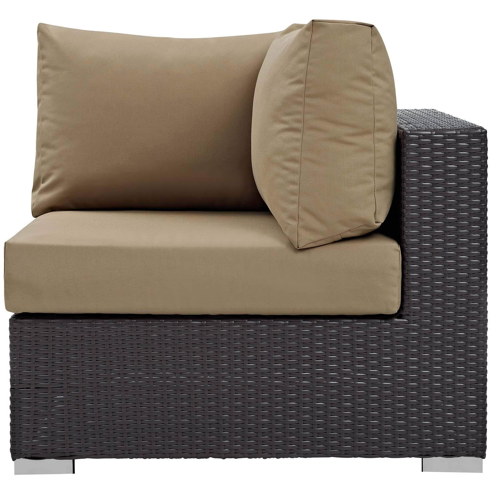 Modern Outdoor Patio Furniture Set - Wicker Rattan Sofa, Chair & Coffee Table with Fire Pit - Light Brown - Perfect for Backyard, Garden, Poolside & Patio Relaxation