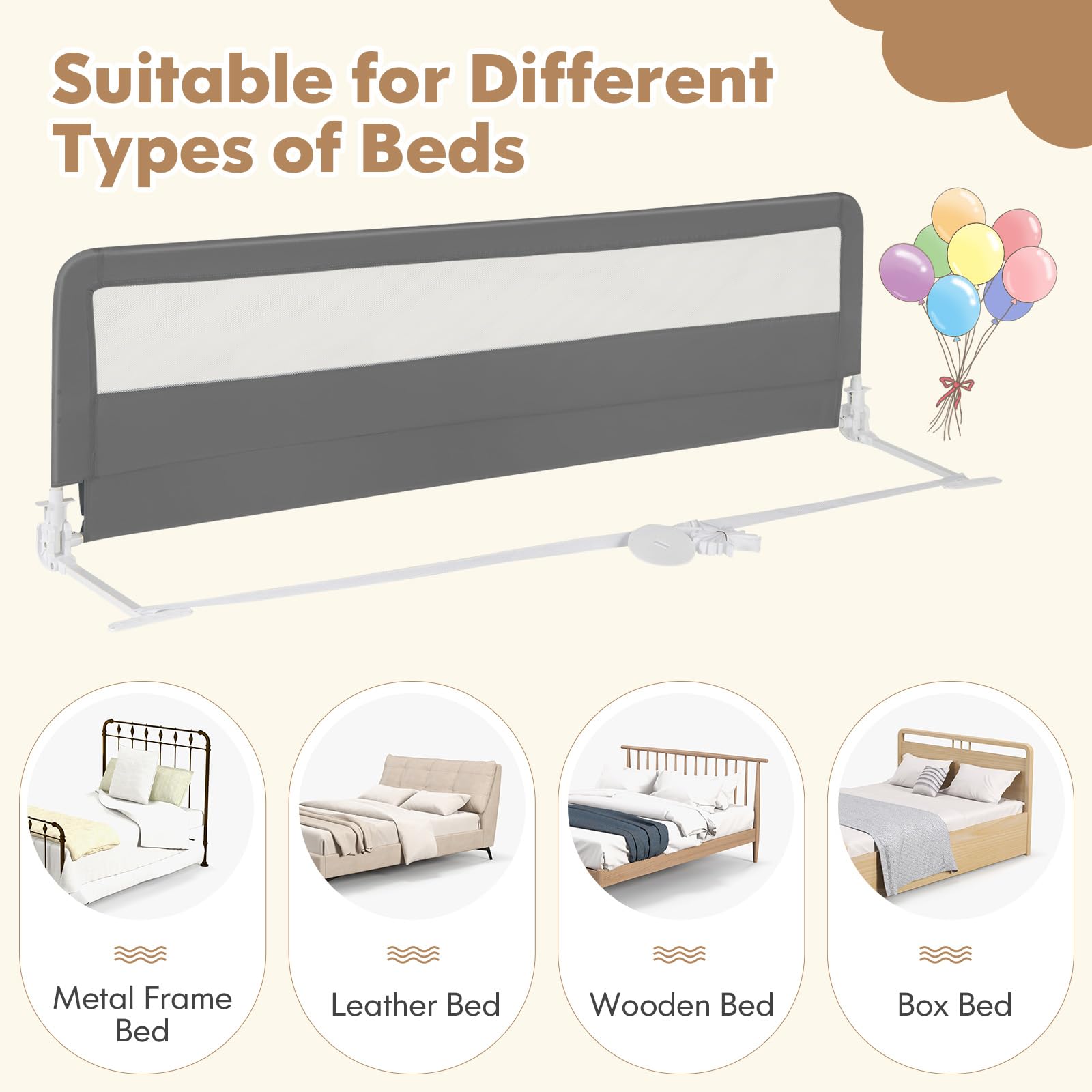 Costzon 2-Pack Extra Long Swing Down Bed Rails for Toddlers - 71-Inch Safety Bed Guards with Straps for Convertible Crib, Twin, Full, Queen & King Size Beds - Foldable Baby Bed Rail for Kids (Gray) | Perfect for Toddler Transition, Child Safety & Peace of Mind