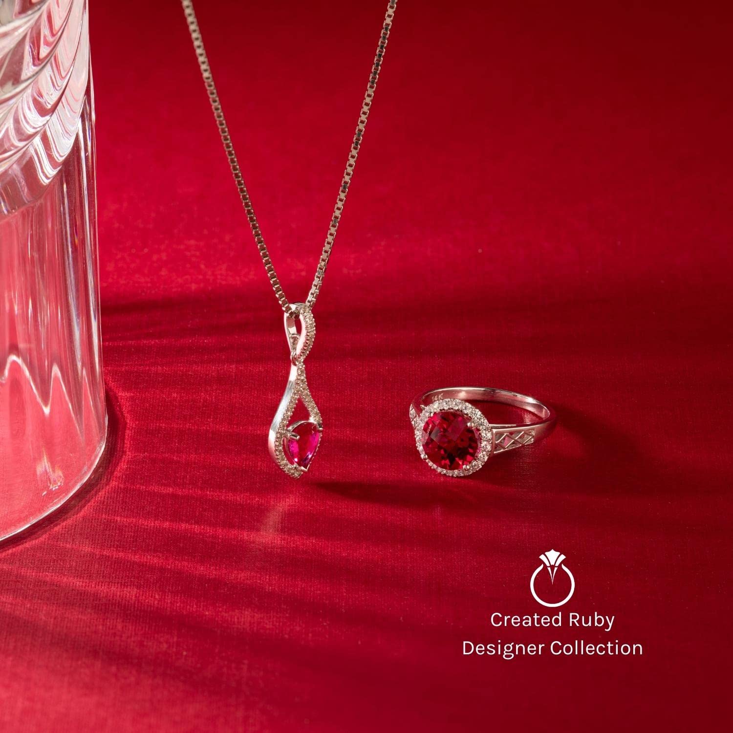 14K White Gold Heart-Shaped Created Ruby & Diamond Pendant for Women - 1.17 Carat Sparkling Valentine's Day Gift with Jewelry Box | Elegant Necklace for Anniversary, Birthday & Romantic Occasions