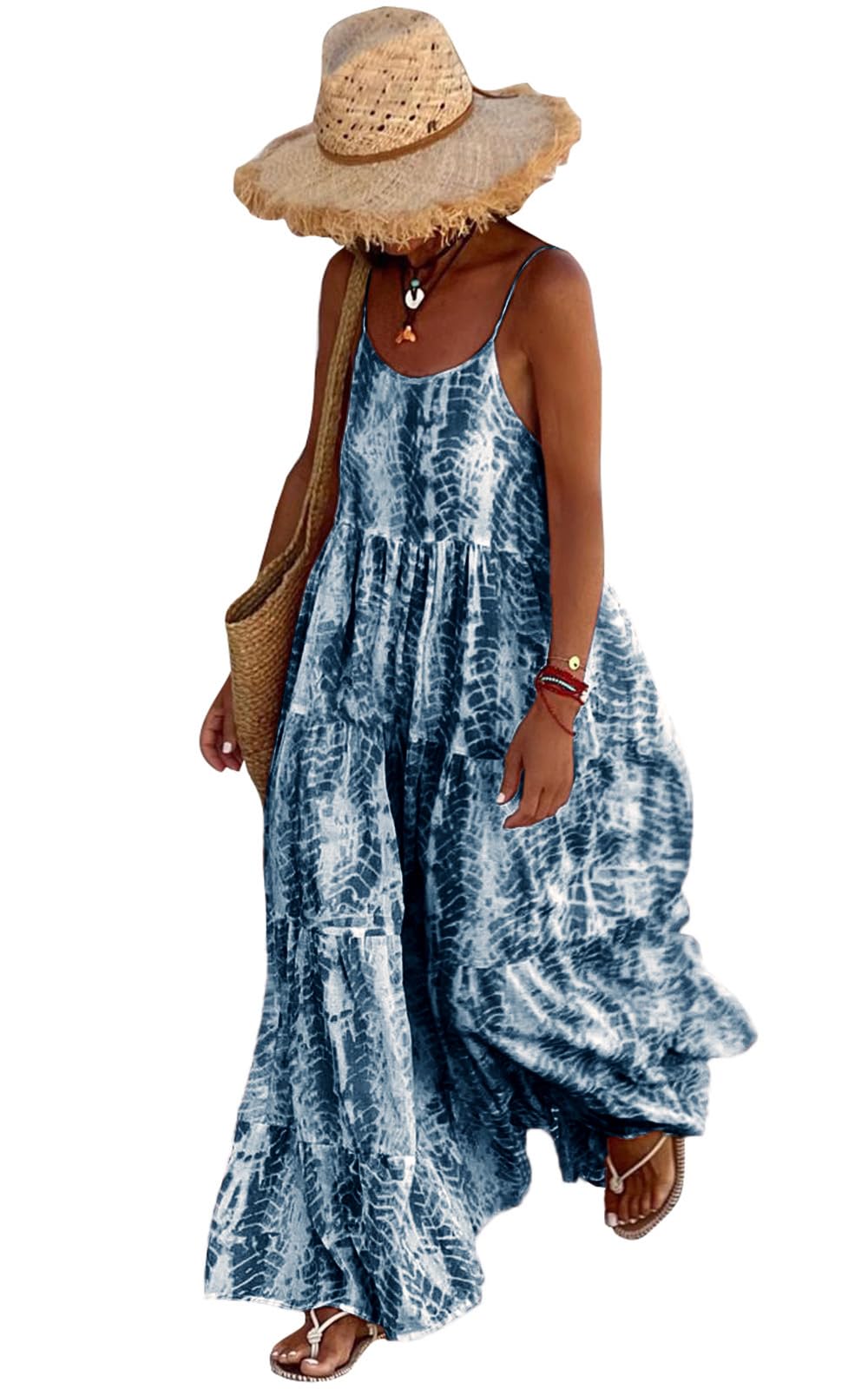 PRETTYGARDEN Women's Floral Maxi Dress 2025 - Spaghetti Strap Summer Sundress with Pockets, Boho Long Dress for Beach, Vacation & Outdoor Parties