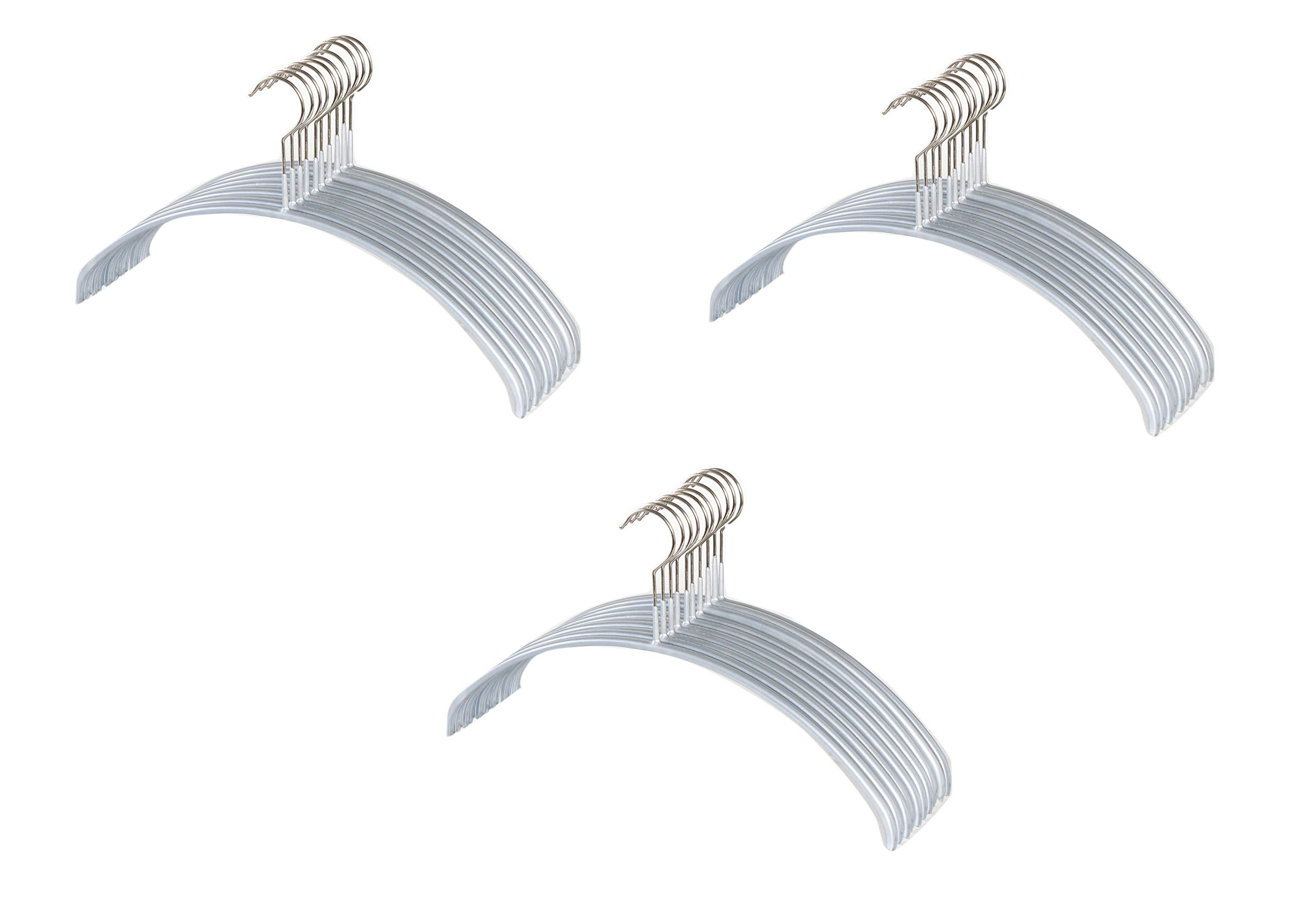 30 Pack Mawa 111510 Non-Slip Clothes Hangers - Heavy Duty Silver Garment Hangers for Wardrobe Organization | Perfect for Closet, Laundry Room & Travel Packing